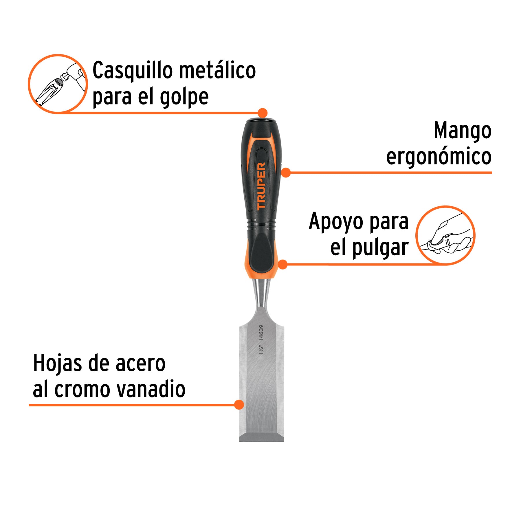 Formón 1-1/2" mango Comfort Grip, Truper - 14639