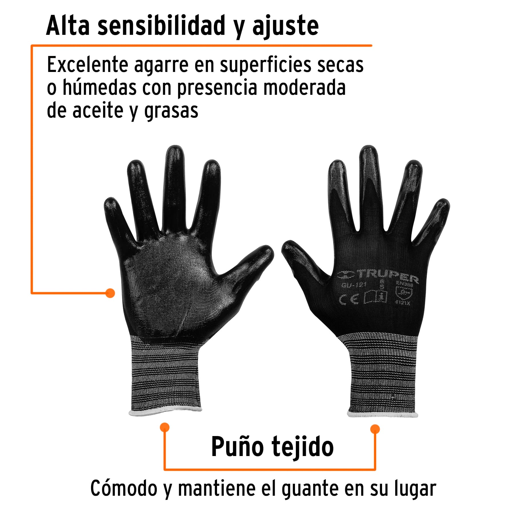 Guantes de nylon recubiertos de nitrilo, M, Truper - 13294