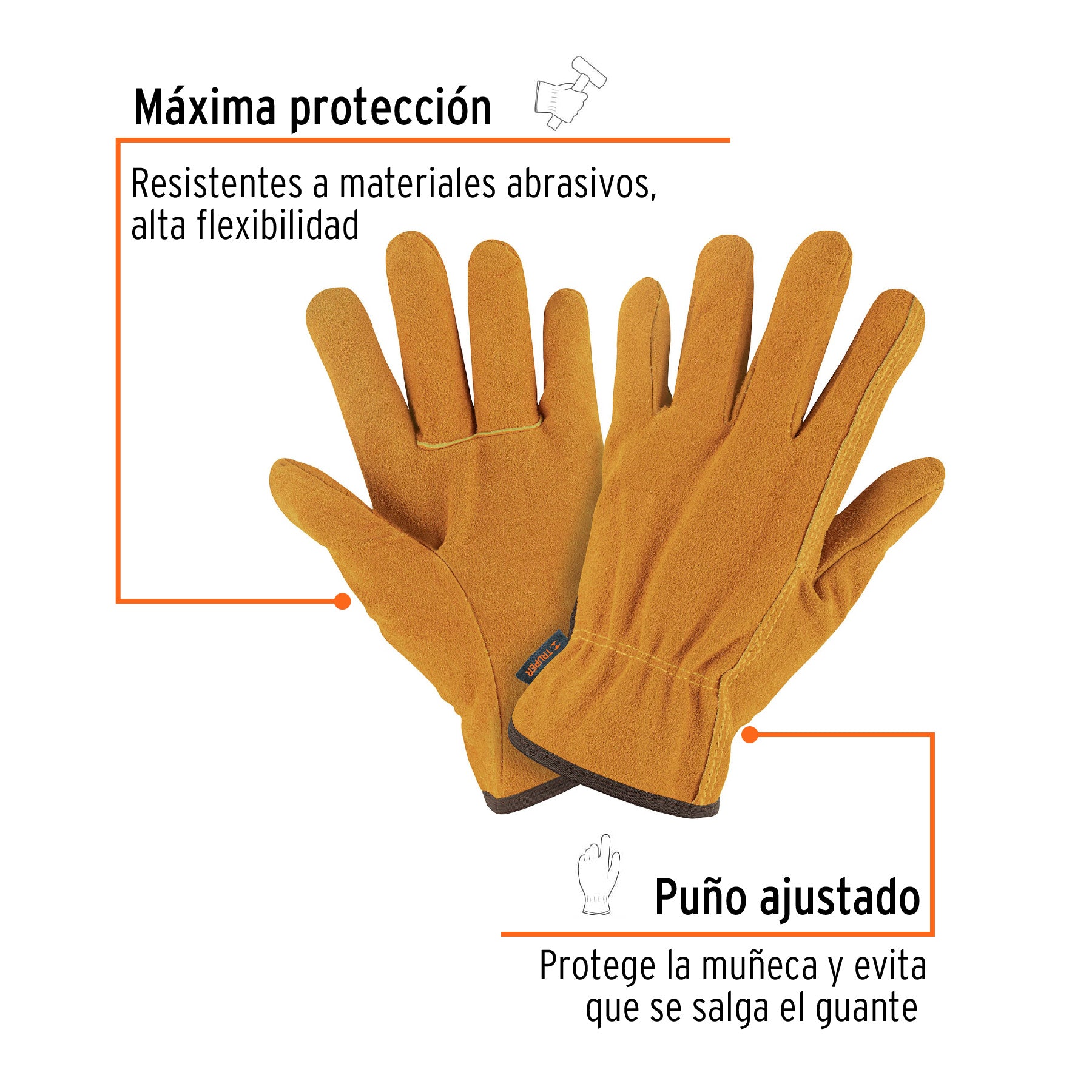Guantes de carnaza, usos generales, CH, TRUPER - 15248