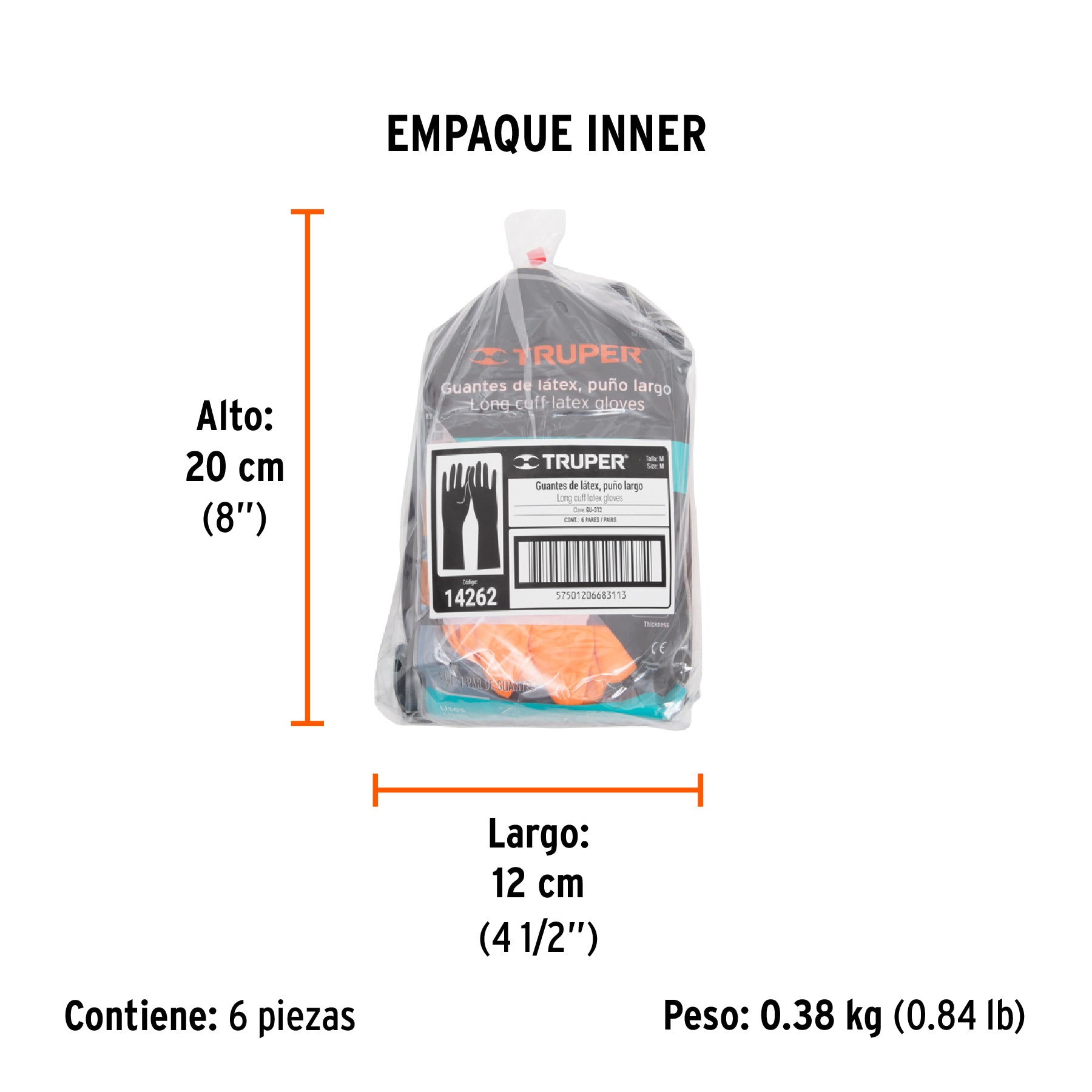 Guantes de látex para limpieza, M, TRUPER - 14262