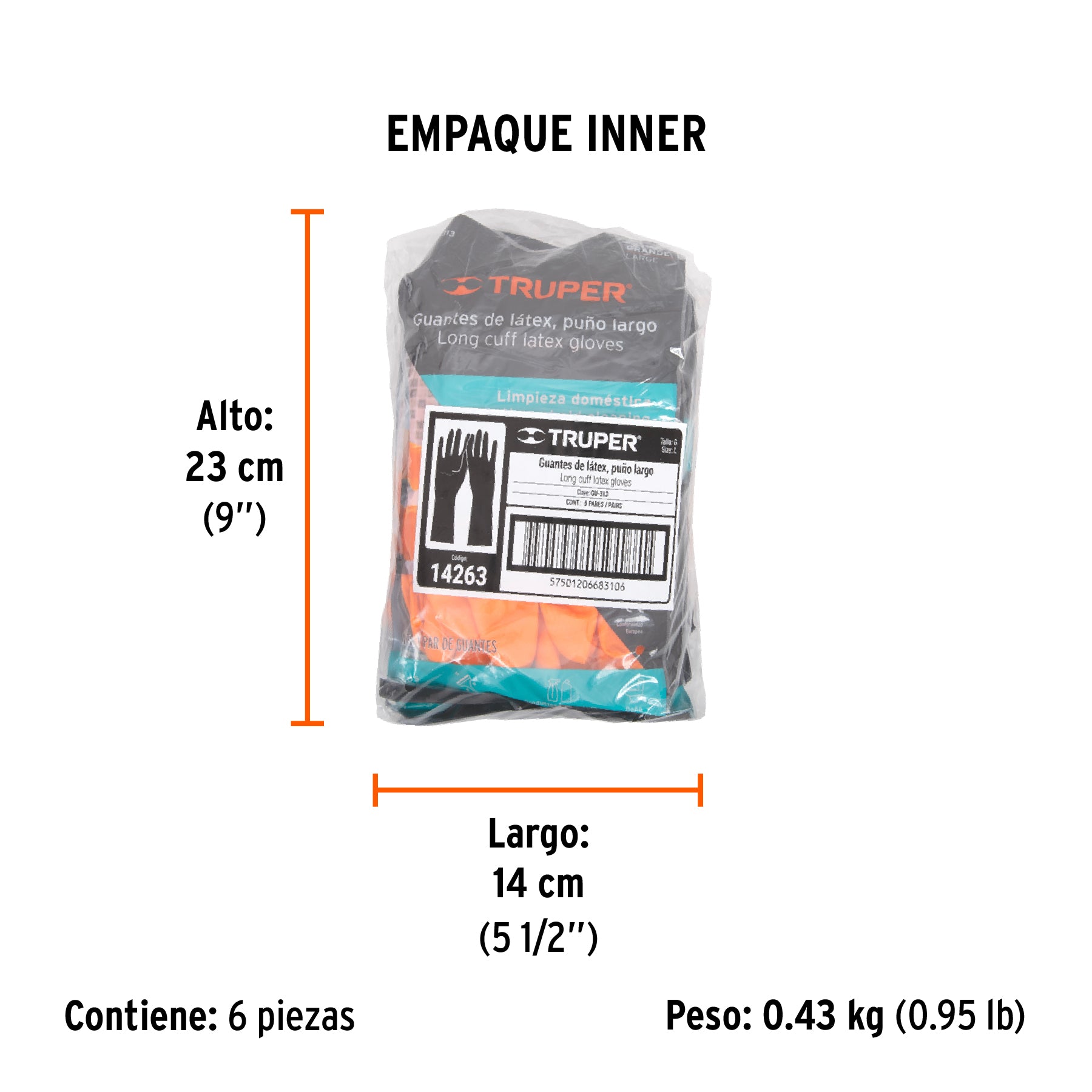 Guantes de látex para limpieza, G, TRUPER - 14263