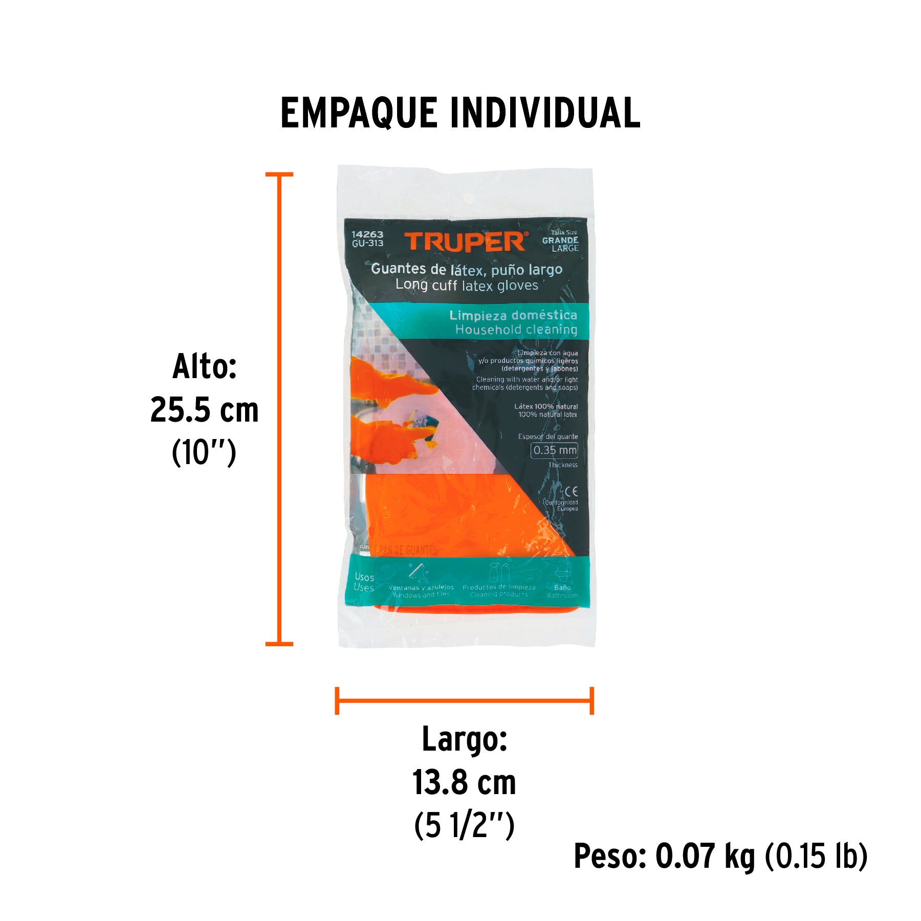 Guantes de látex para limpieza, G, TRUPER - 14263