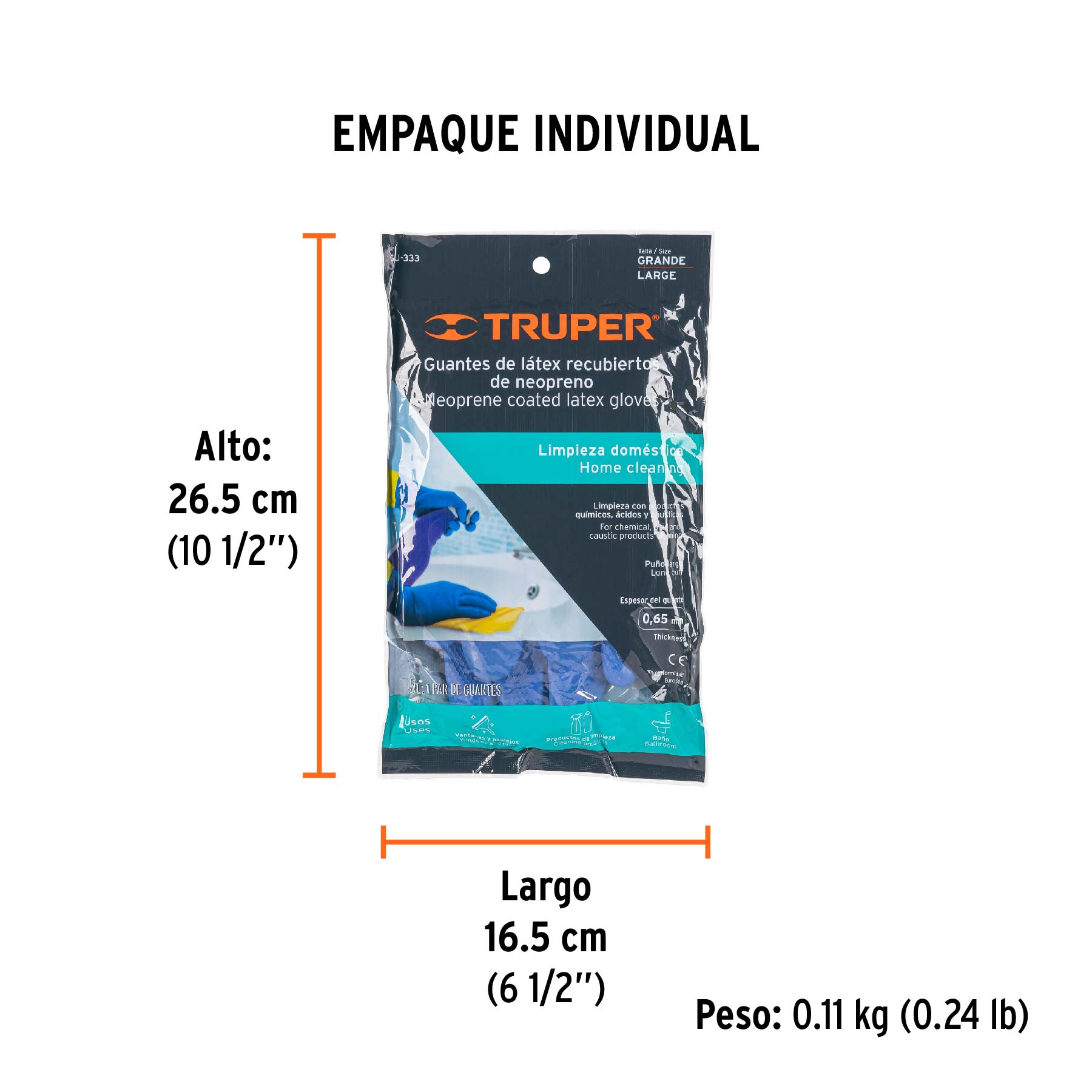 Guantes de látex reforzados para limpieza, G, TRUPER - 15269