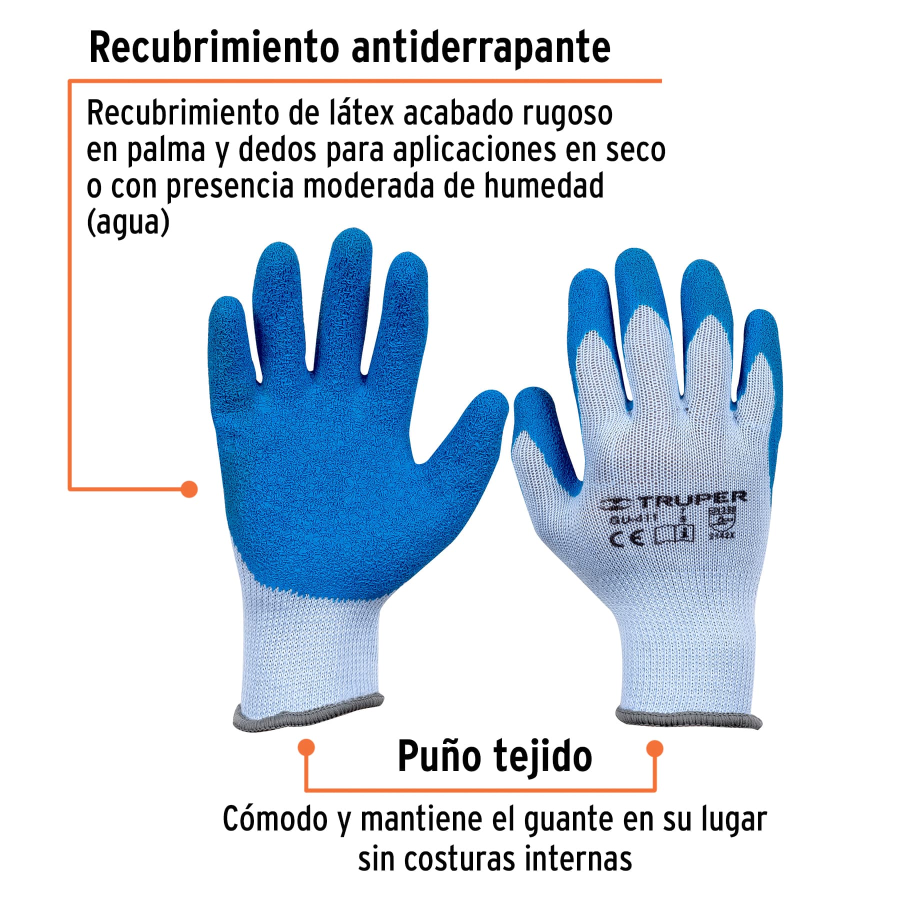Guantes de poliéster recubiertos de latex, CH, TRUPER - 15265