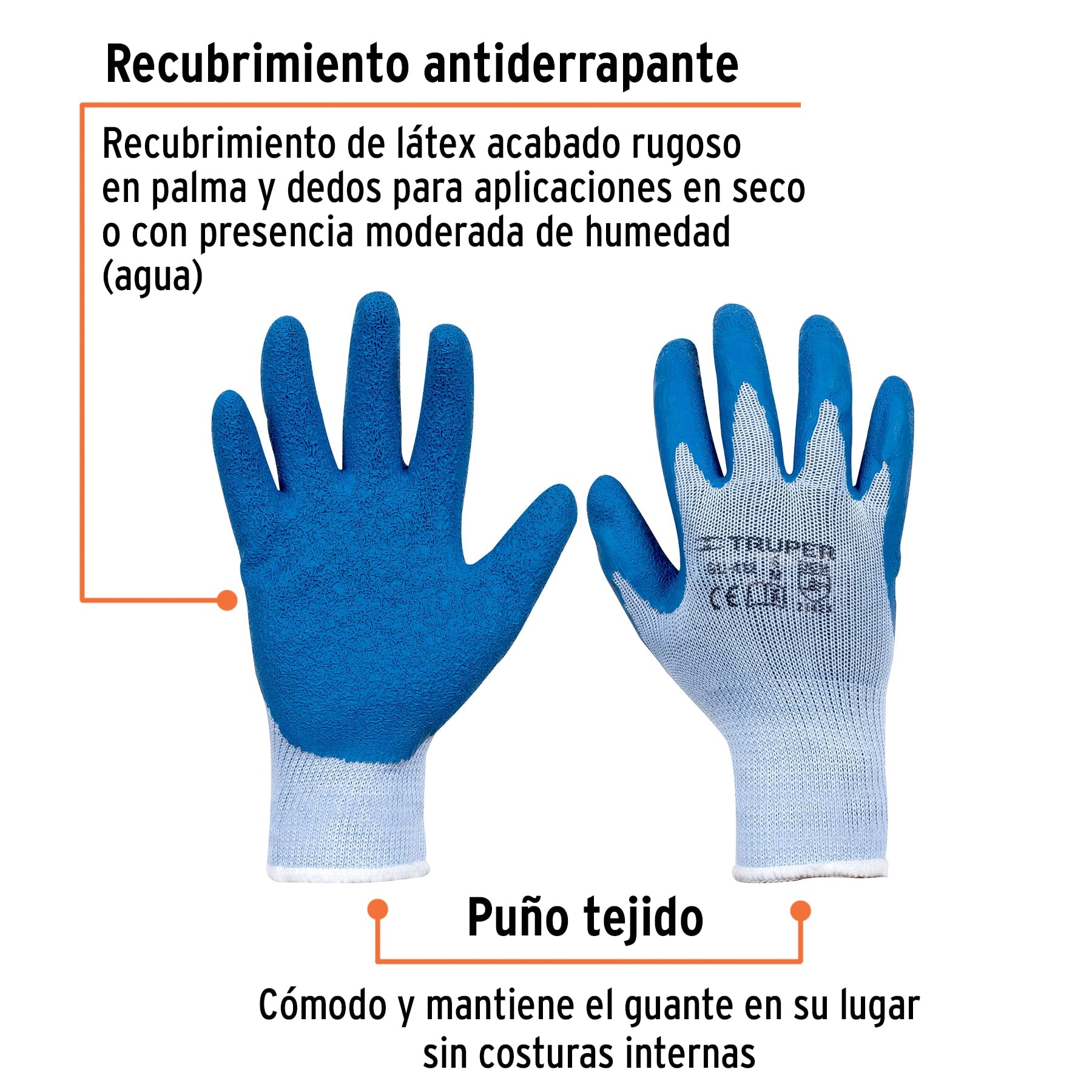 Guantes de poliéster recubiertos de latex, M, TRUPER - 15266