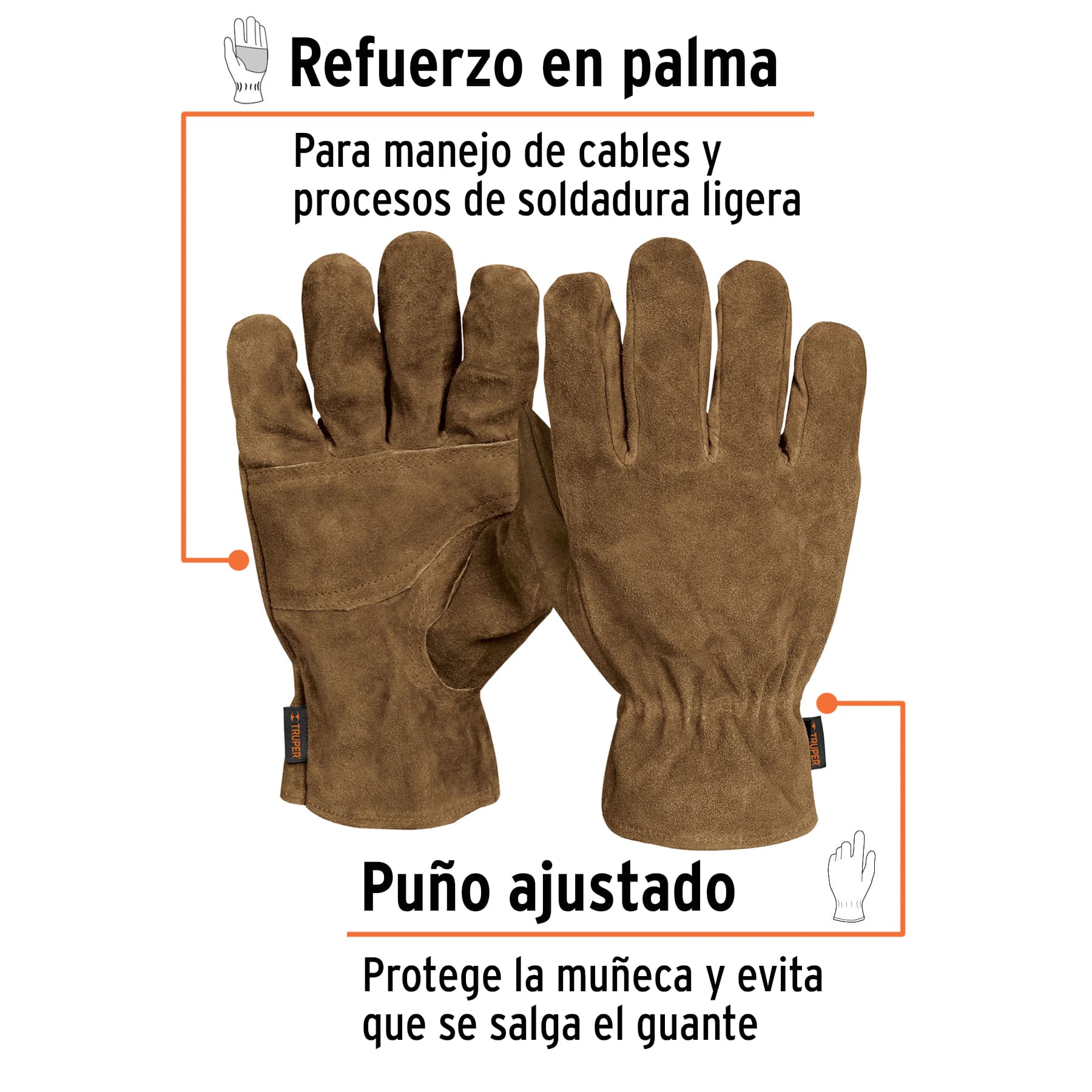 Guantes de carnaza premium para electricista, Truper - 14289