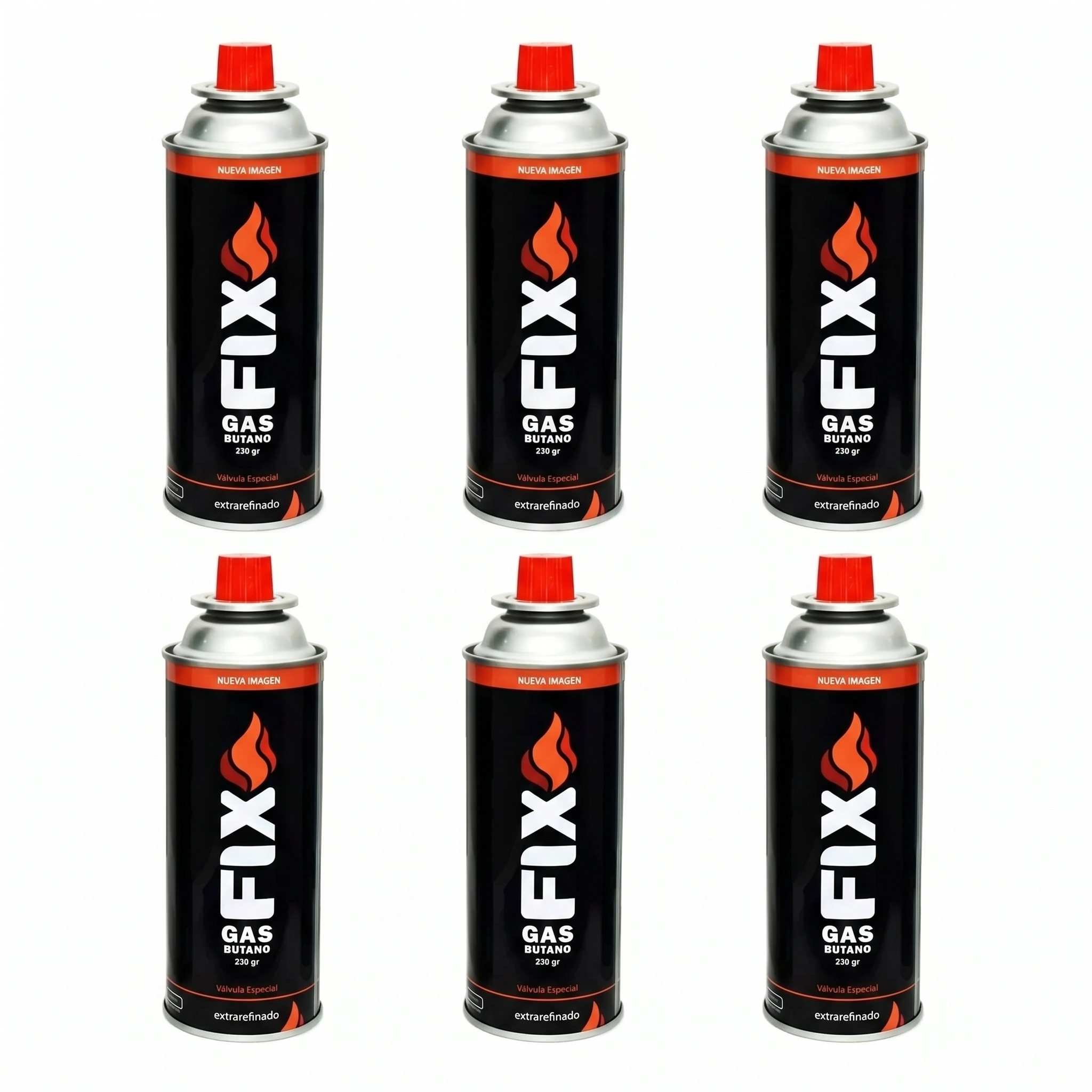 6x Gas Butano FIX Ultra Refinado valvula universal cocinillas flameadores EDI-4106