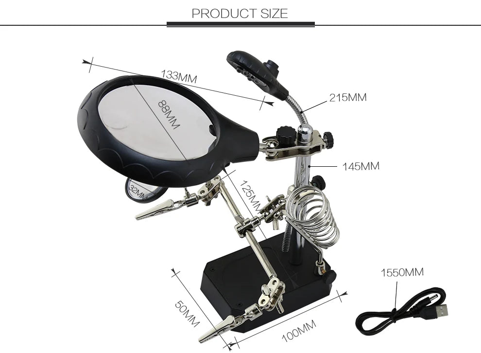 Soporte para Cautin con Lupa, Luz Led y Pinzas  EDI-16129C