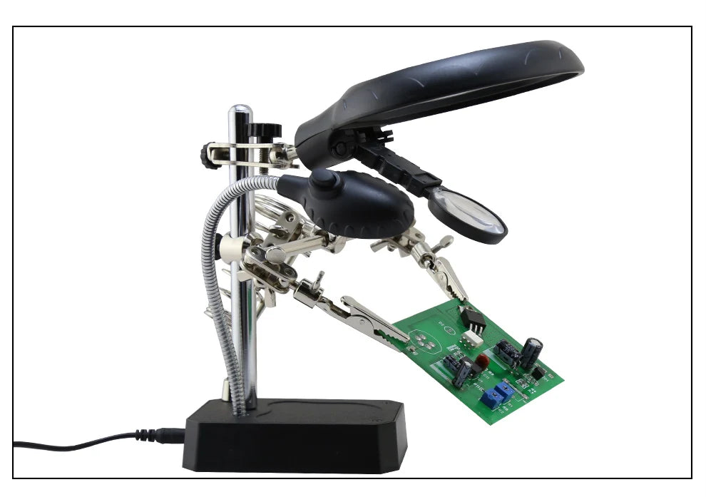 Soporte para Cautin con Lupa, Luz Led y Pinzas  EDI-16129C