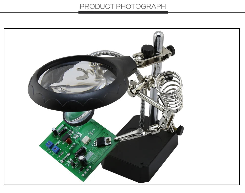 Soporte para Cautin con Lupa, Luz Led y Pinzas  EDI-16129C