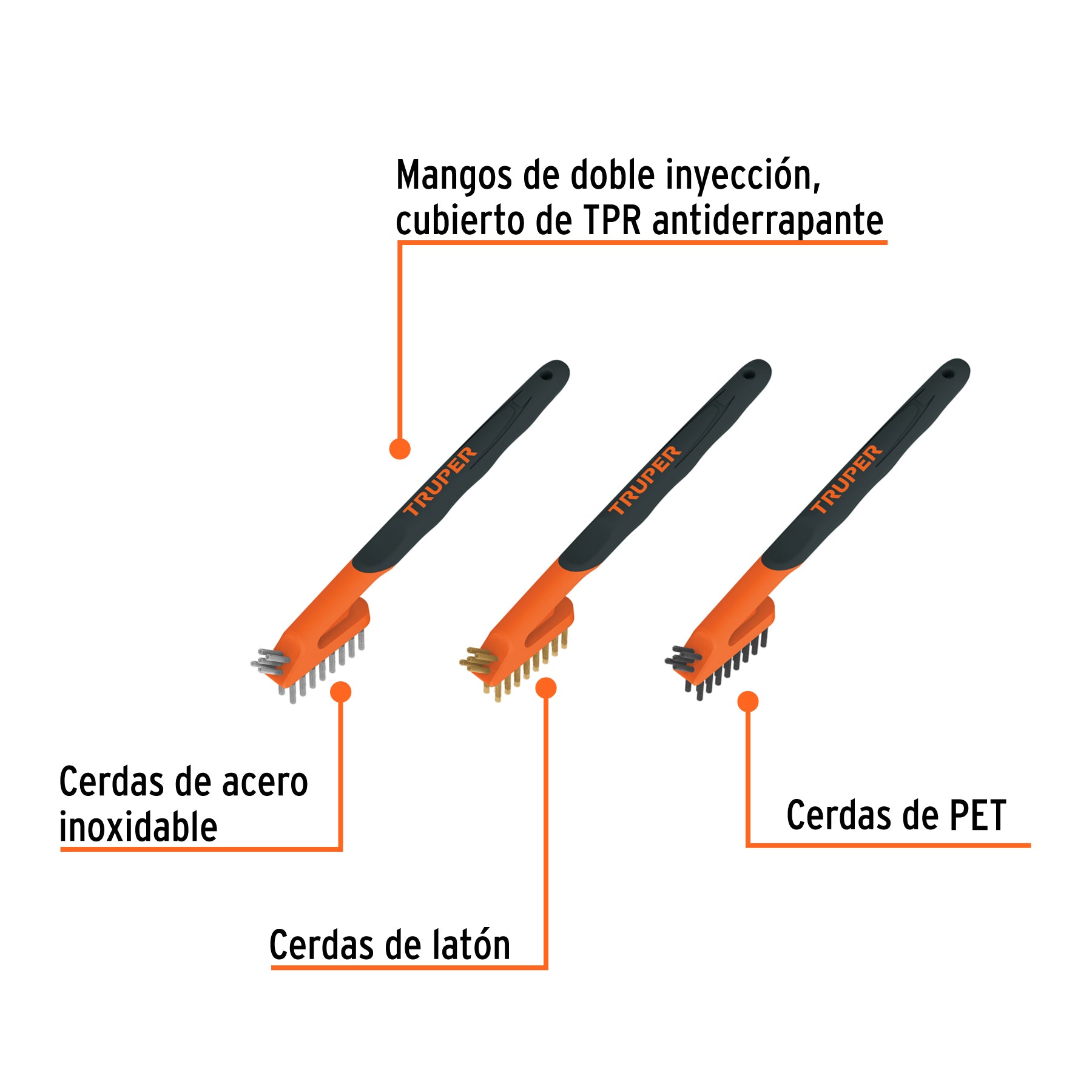 Juego de 3 mini cepillos de alambre 28 pinceles, Truper - 10652