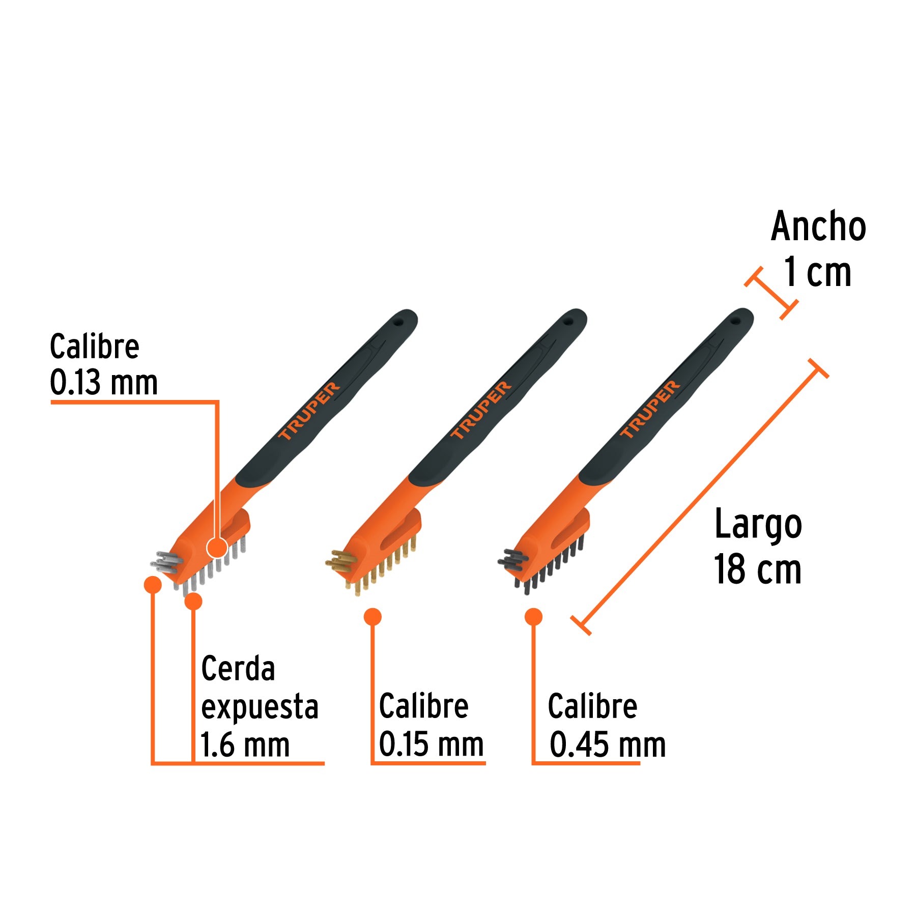 Juego de 3 mini cepillos de alambre 28 pinceles, Truper - 10652