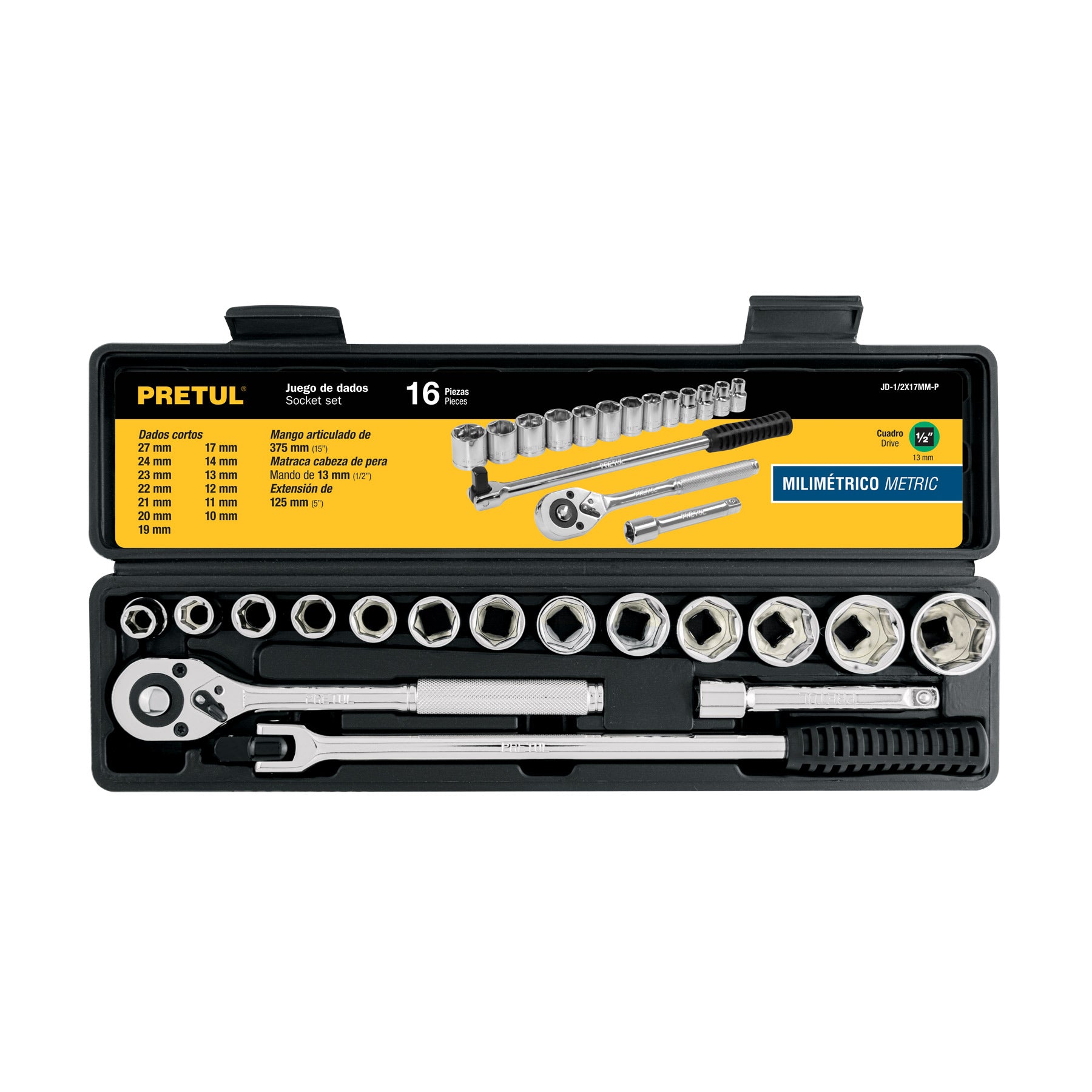 Juego de 16 herramientas 1/2" mm para mecánico, Pretul - 21174