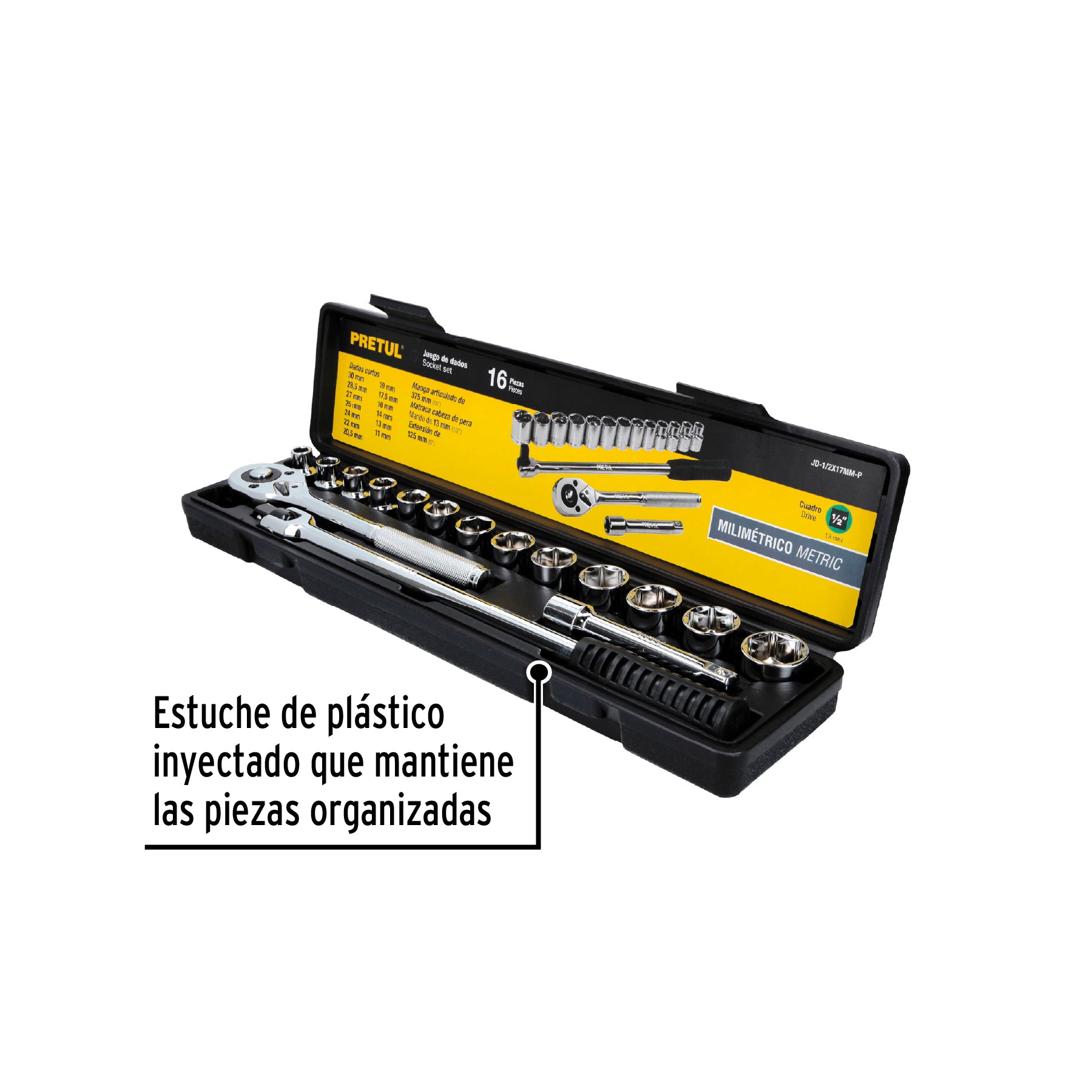 Juego de 16 herramientas 1/2" mm para mecánico, Pretul - 21174