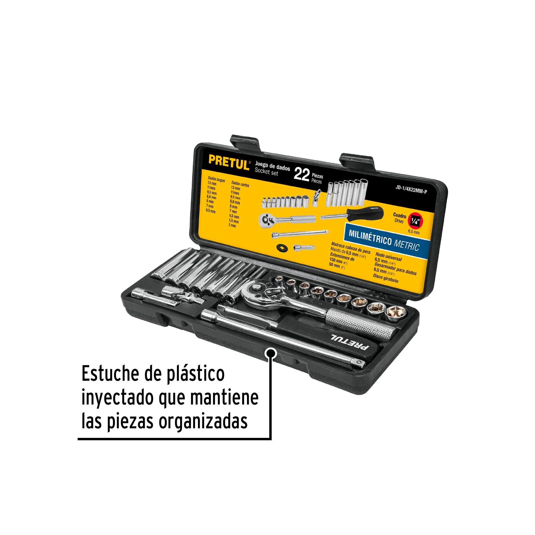 Juego de 22 herramientas 1/4" mm para mecánico, Pretul - 23980