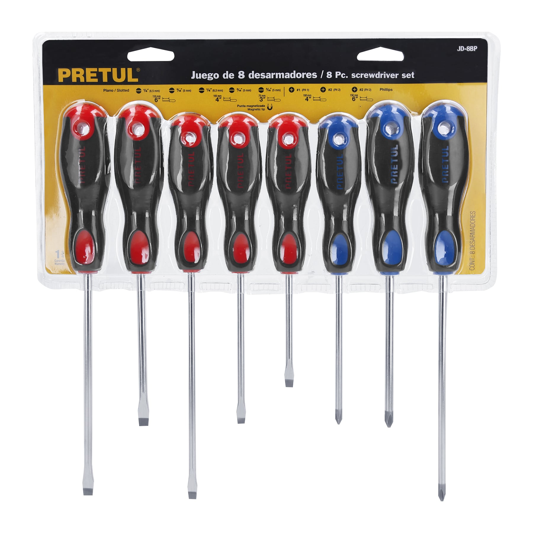 Juego de 8 desarmadores mango Comfort Grip, Pretul - 20219