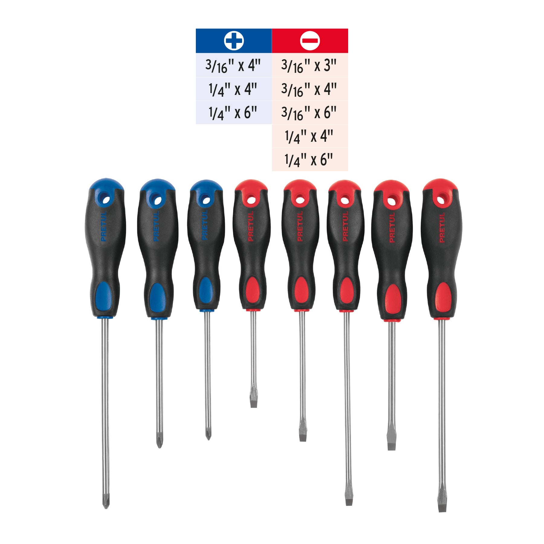 Juego de 8 desarmadores mango Comfort Grip, Pretul - 20219