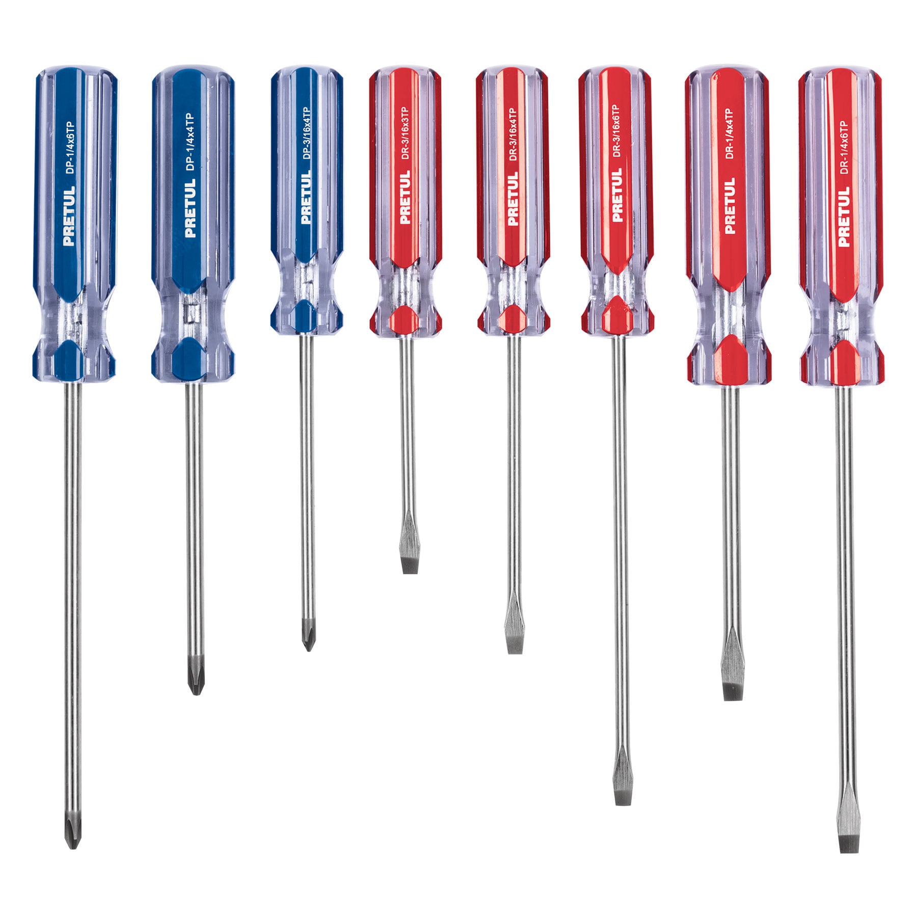 Juego de 8 desarmadores mango de PVC, Pretul - 20213