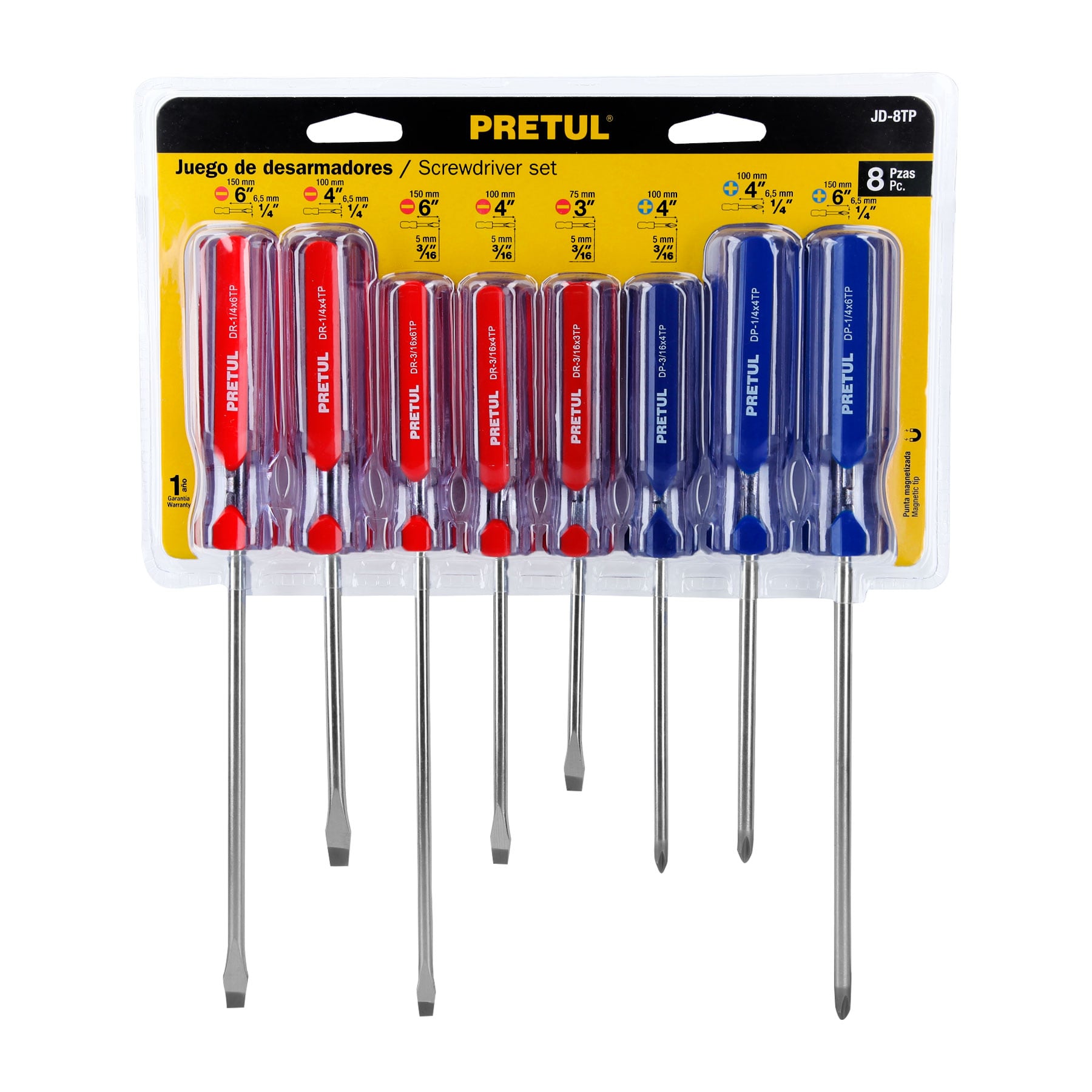 Juego de 8 desarmadores mango de PVC, Pretul - 20213