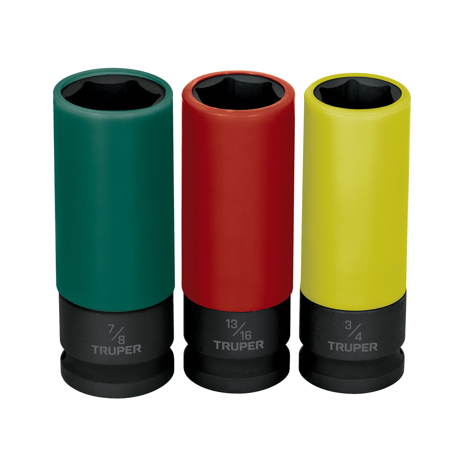 Juego 3 dados largos 1/2" impacto protección plástica 6p std Truper - 100941