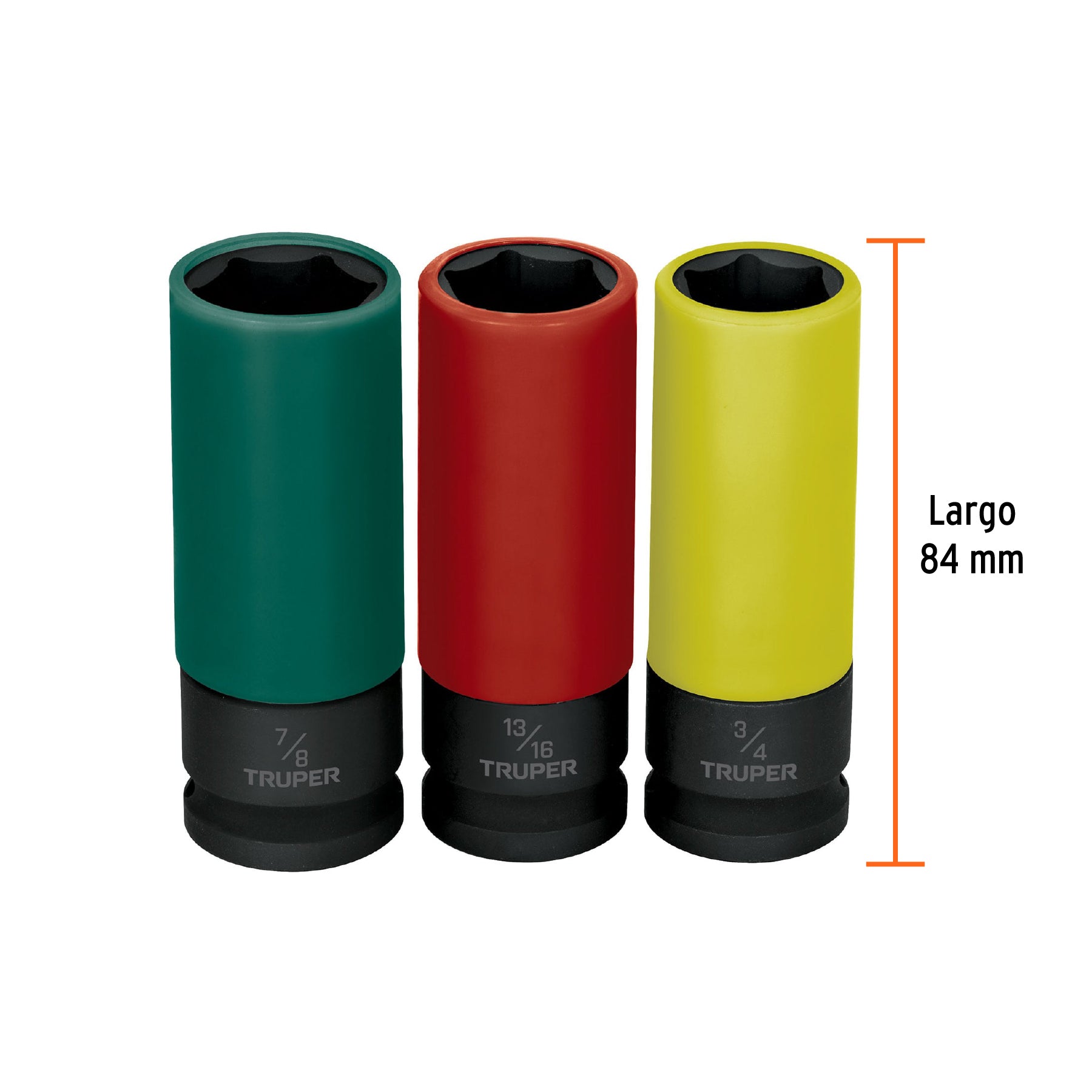 Juego 3 dados largos 1/2" impacto protección plástica 6p std Truper - 100941