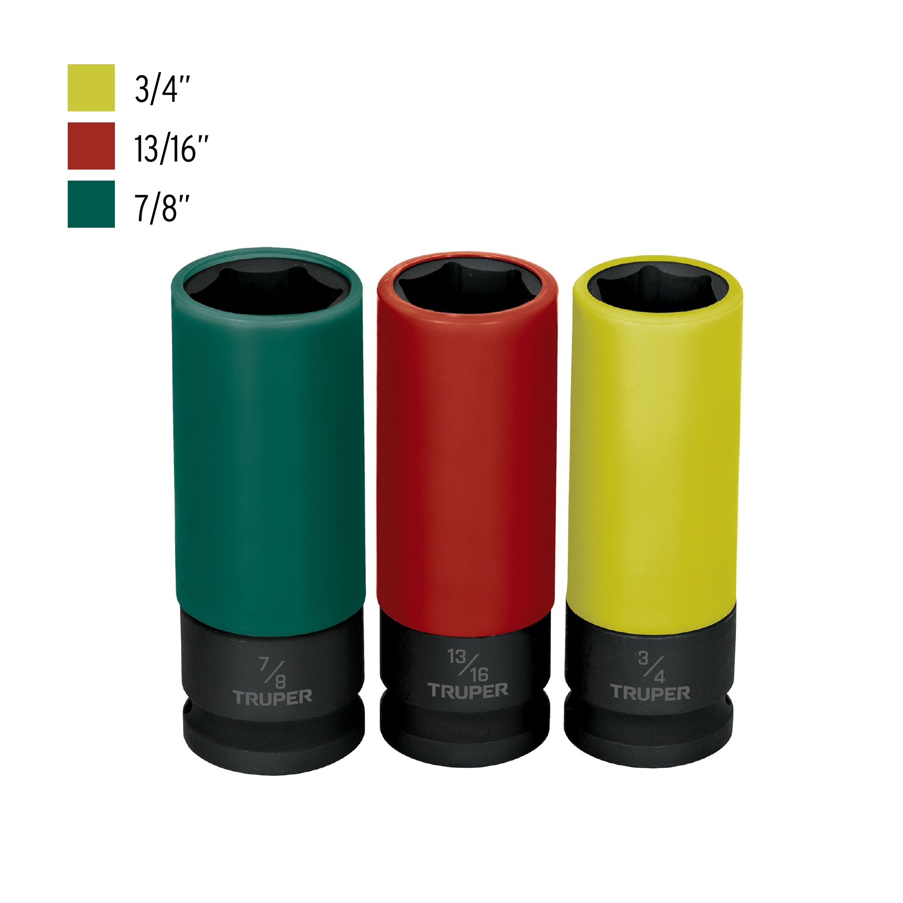 Juego 3 dados largos 1/2" impacto protección plástica 6p std Truper - 100941