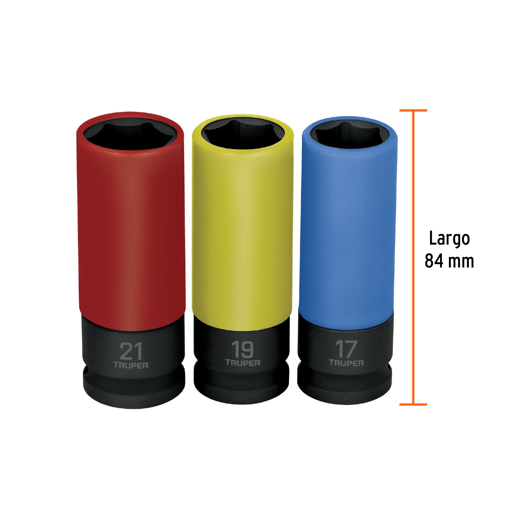 Juego 3 dados largos 1/2" impacto protección plástica 6p mm - 100942