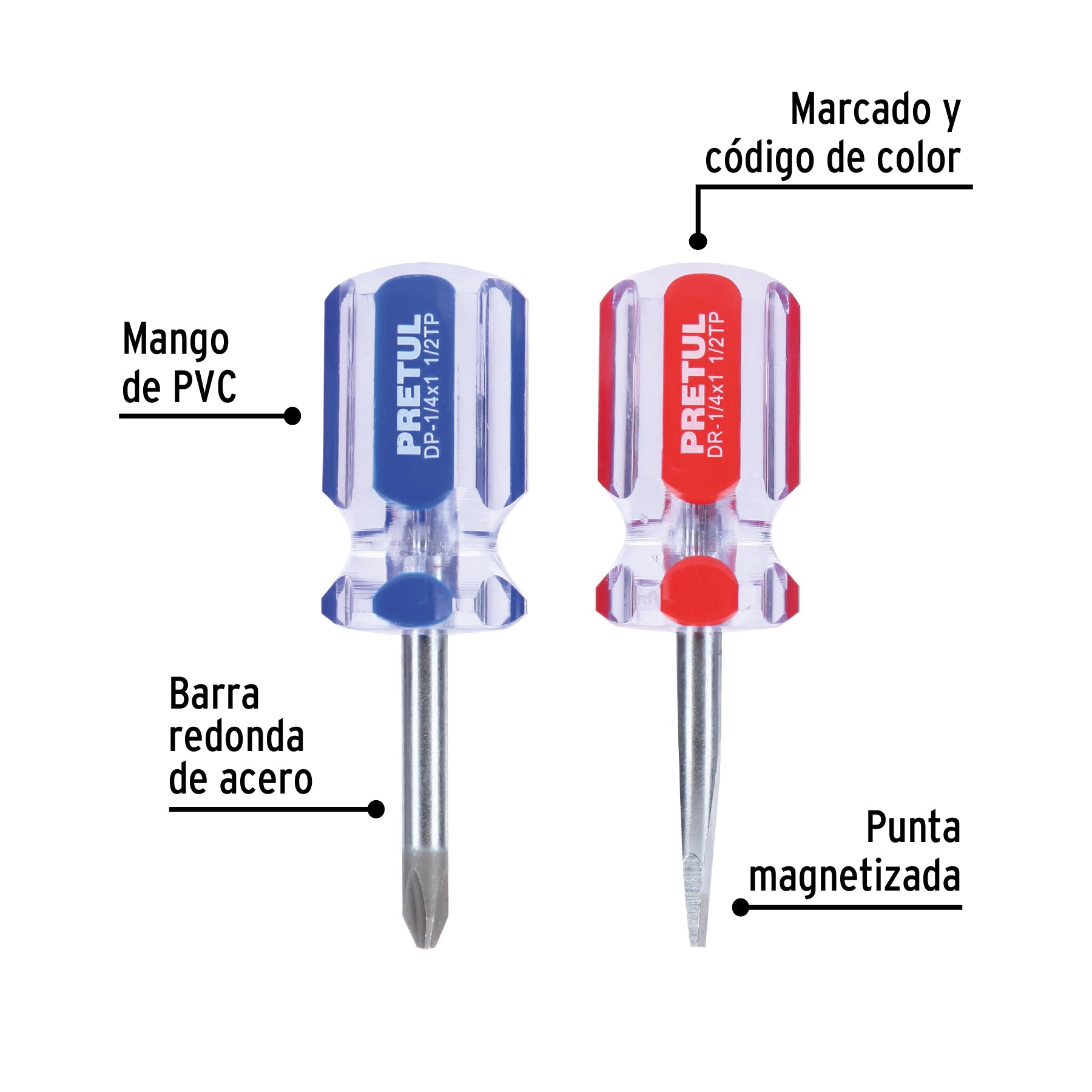 Dúo de desarmadores 1/4 x 1-1/2" mango de PVC Pretul - 21379