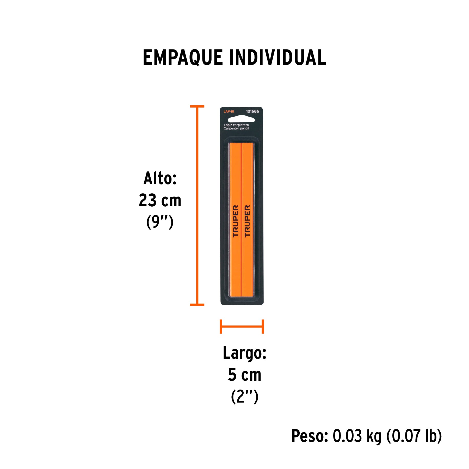 Blíster con 2 lápices de 18 cm para carpintero, Truper 101686