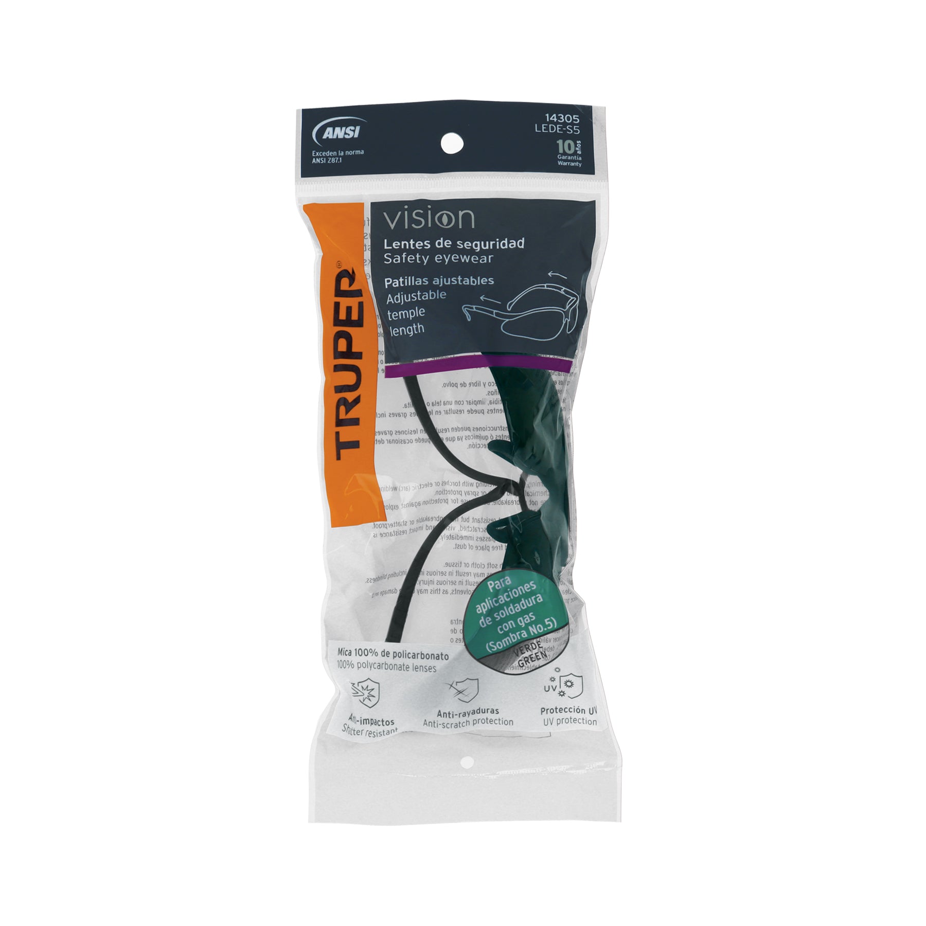 Lentes de seguridad verdes, Truper Vision - 14305