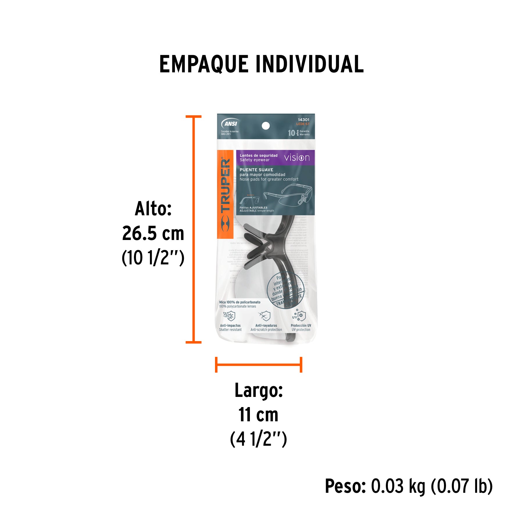 Lentes de seguridad transparentes, Truper Vision - 14301