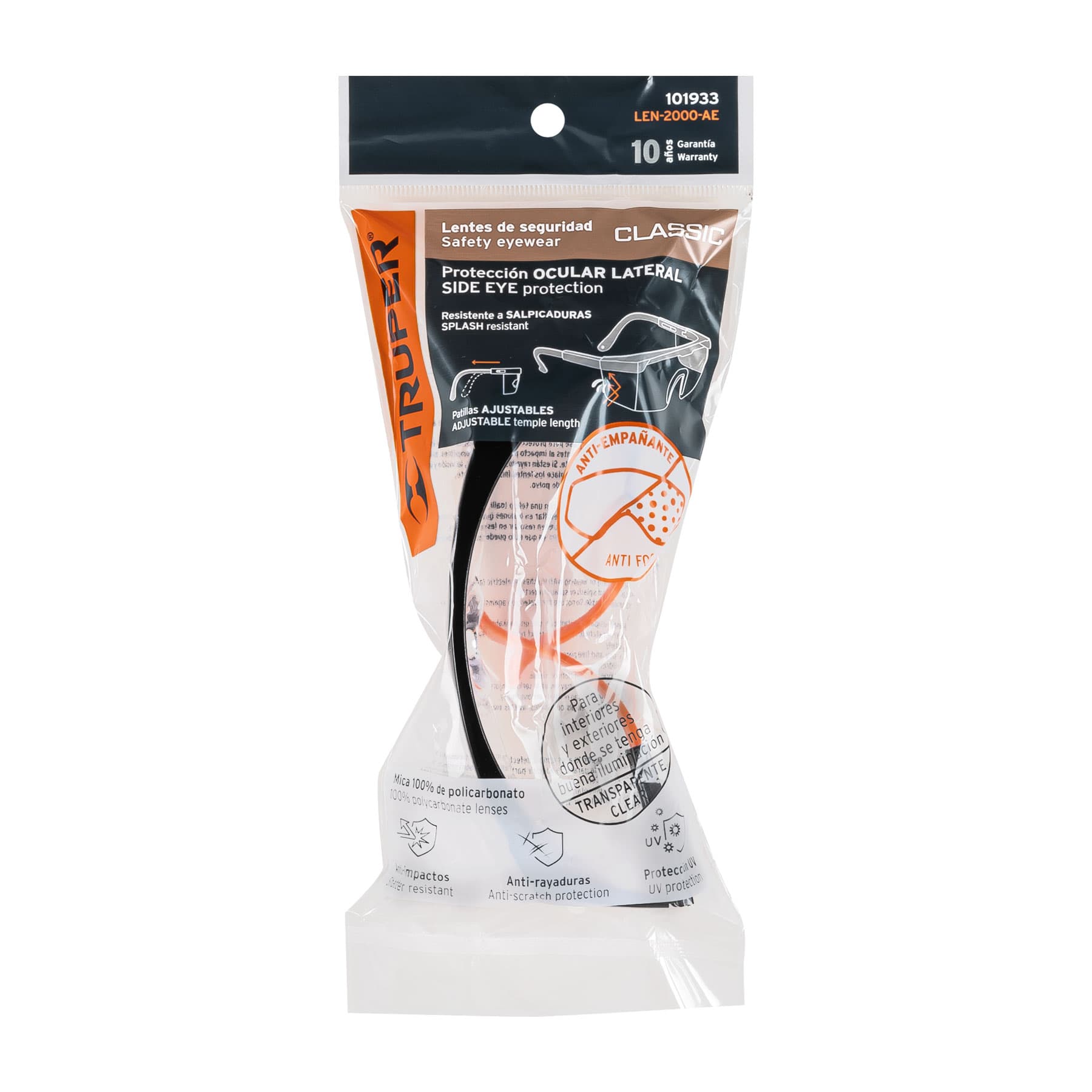 Lentes de seguridad ajustables claros c/antiempaño, Truper - 101933