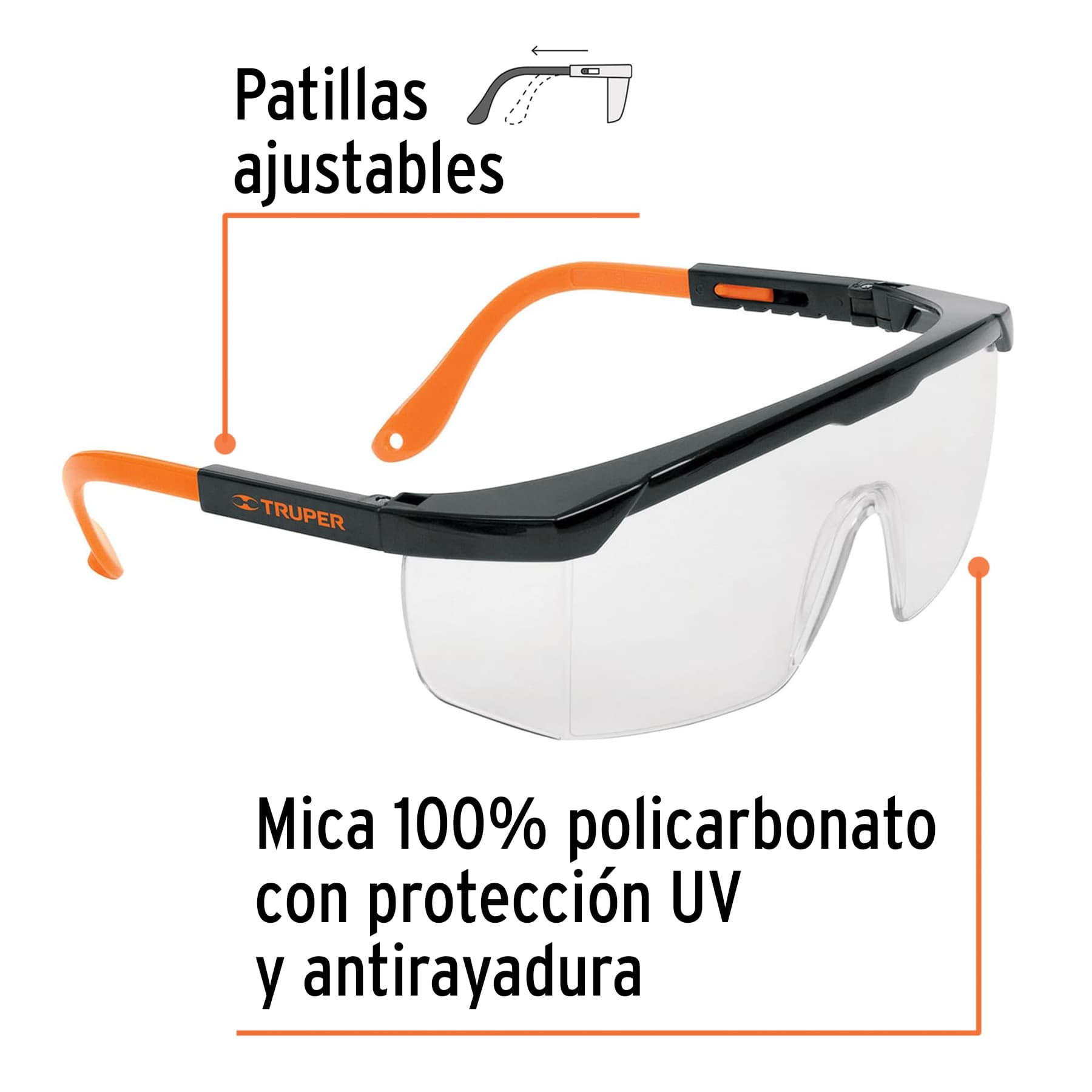 Lentes de seguridad ajustables claros c/antiempaño, Truper - 101933