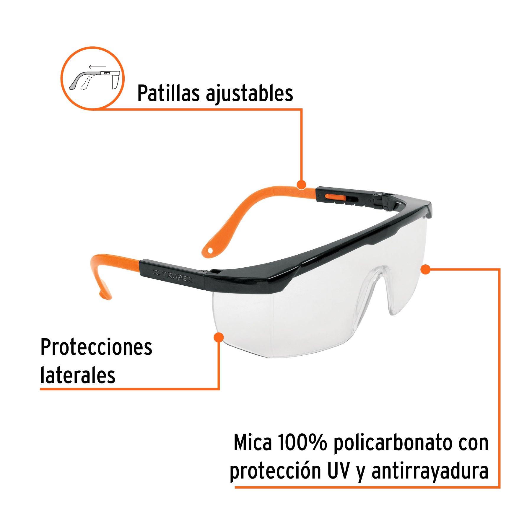 Lentes de seguridad ajustables transparentes, Truper - 14284