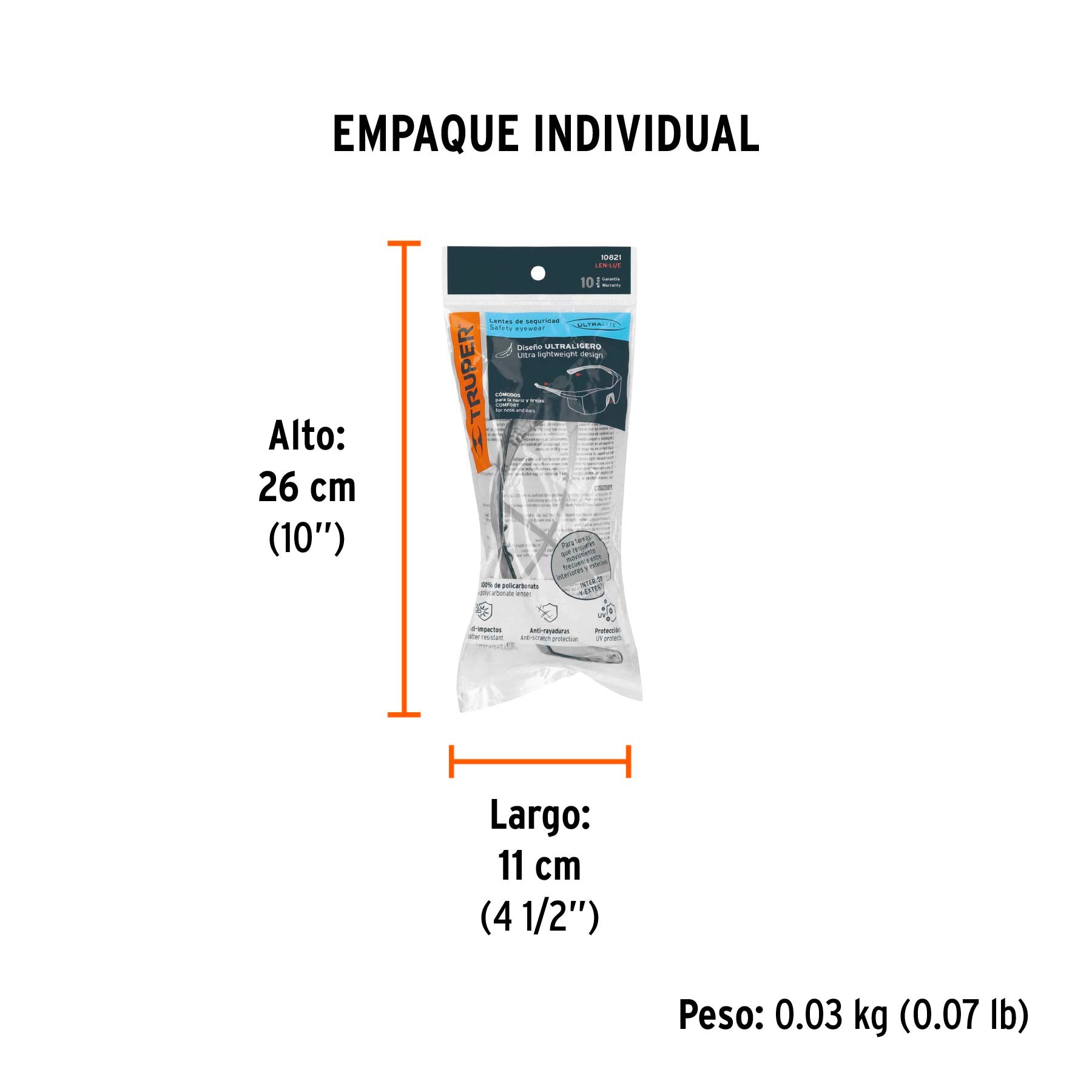 Lentes de seguridad interior-exterior, Truper Ultralite - 10821