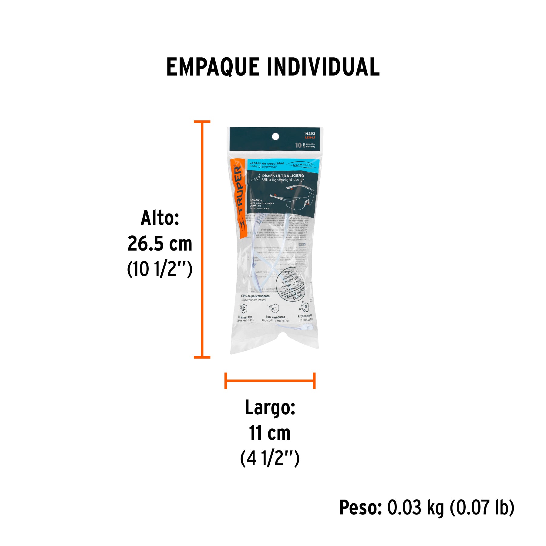 Lentes de seguridad transparentes, Truper Ultralite - 14293