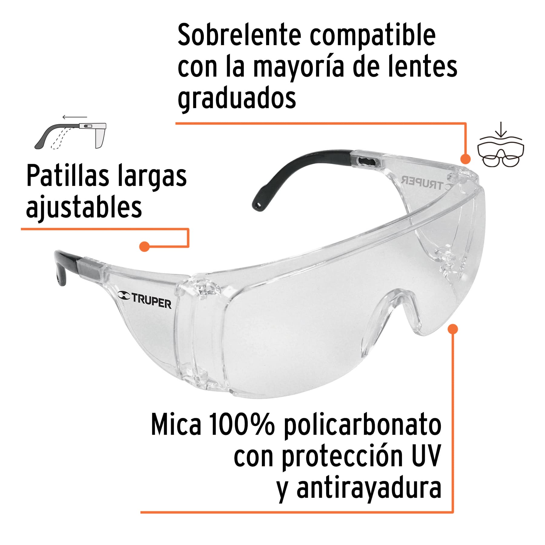 Sobrelentes de seguridad transparentes, Truper Safe - 14308