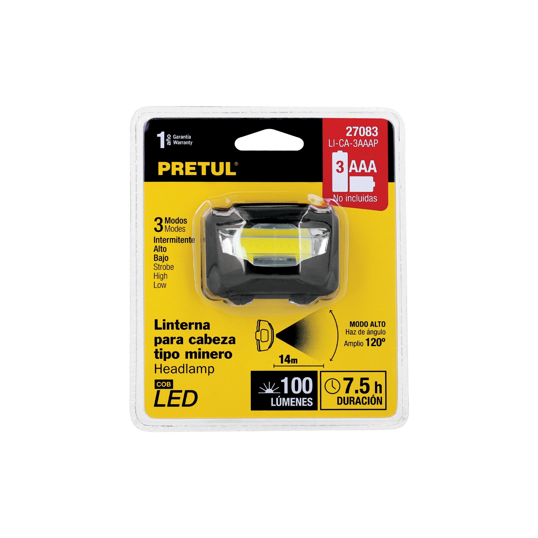 Linterna de minero 3 LEDs 65 lm de 3 pilas AAA, Pretul - 27083