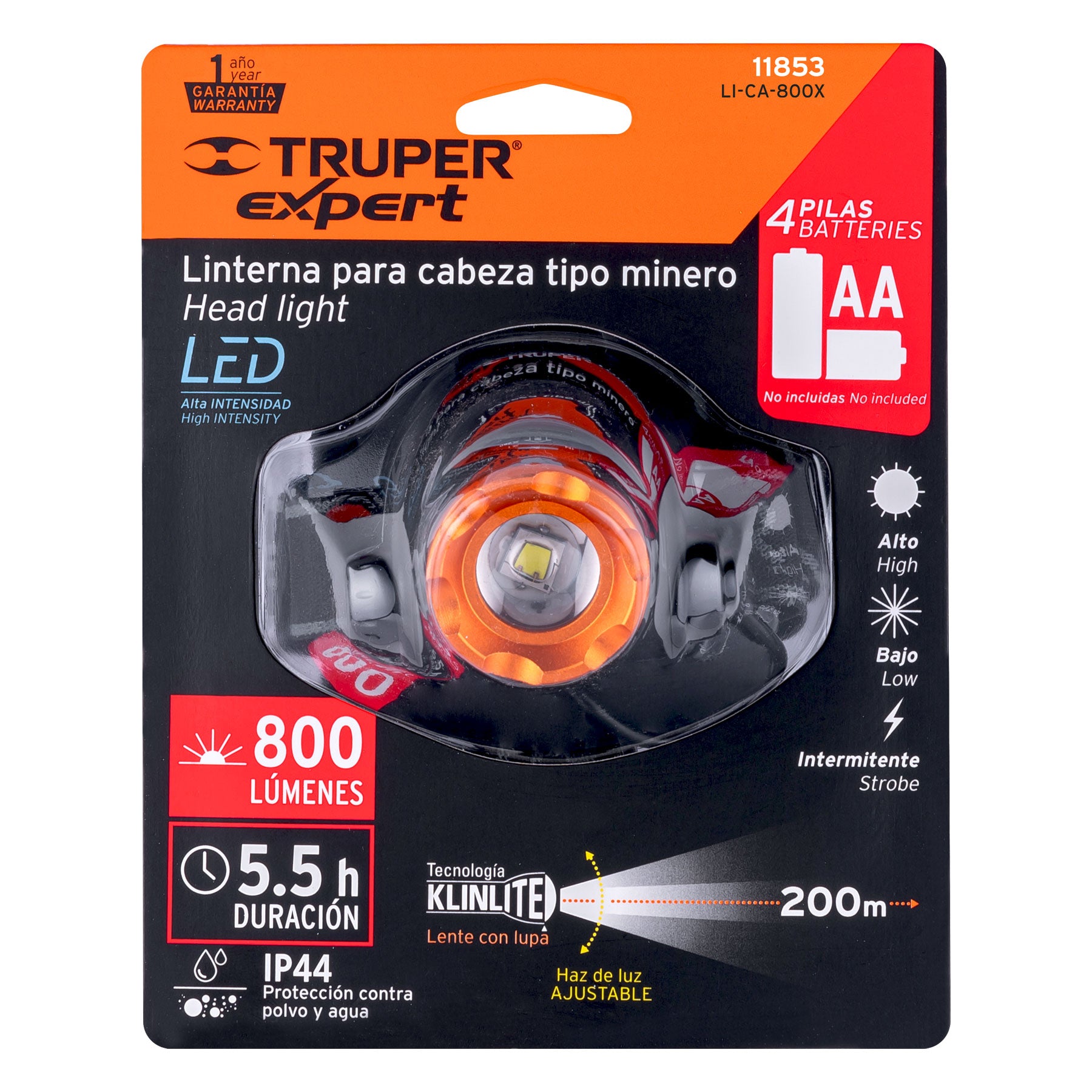 Linterna de minero LED 800 lm, de 4 pilas AA, TRUPER EXPERT - 11853