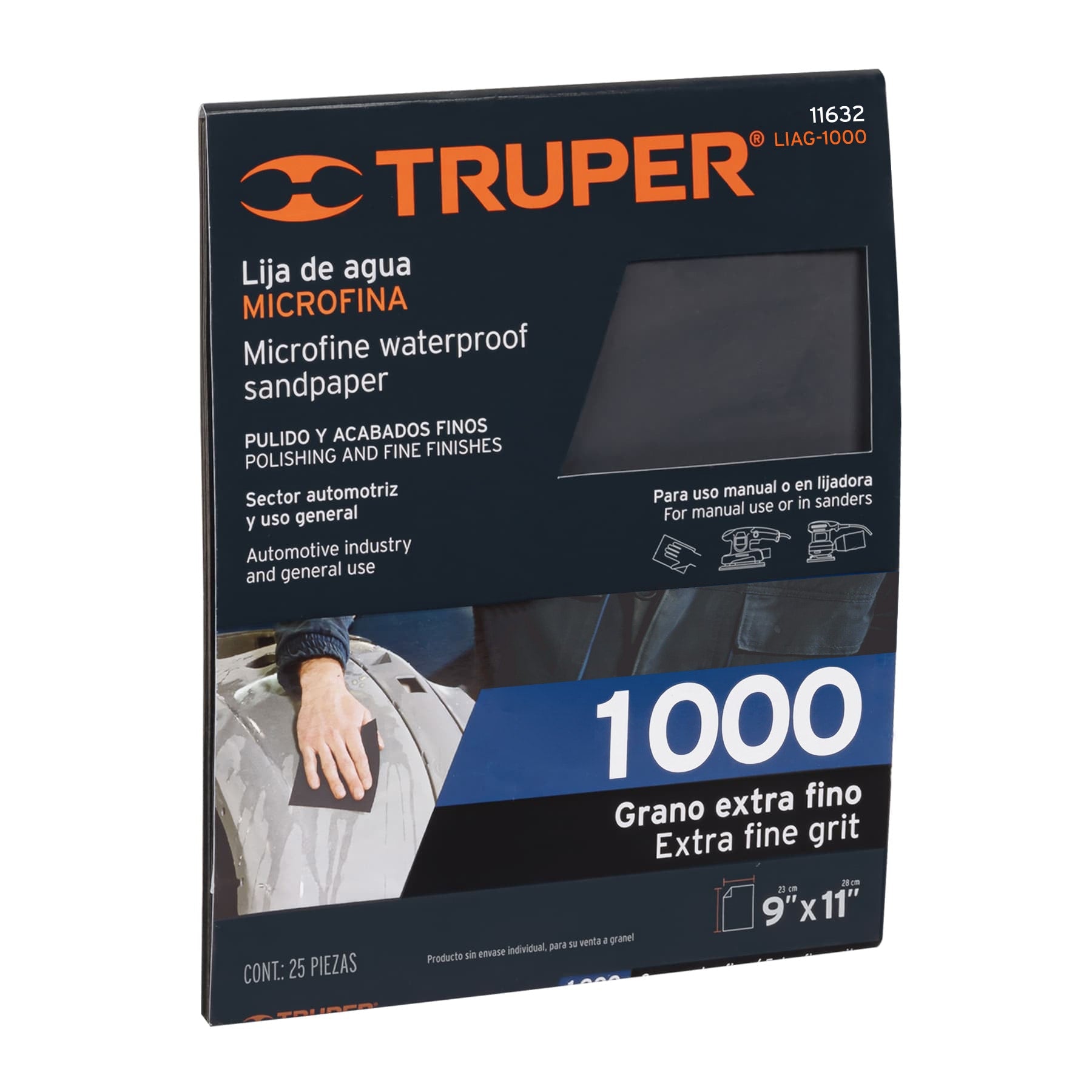 Lija de agua grano 1000 microfina carburo de silicio, Truper - 11632
