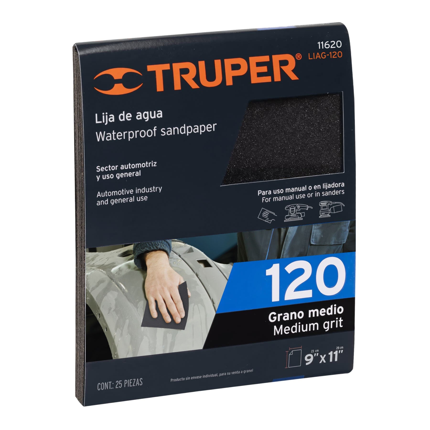Lija de agua grano 120 de carburo de silicio, Truper - 11620