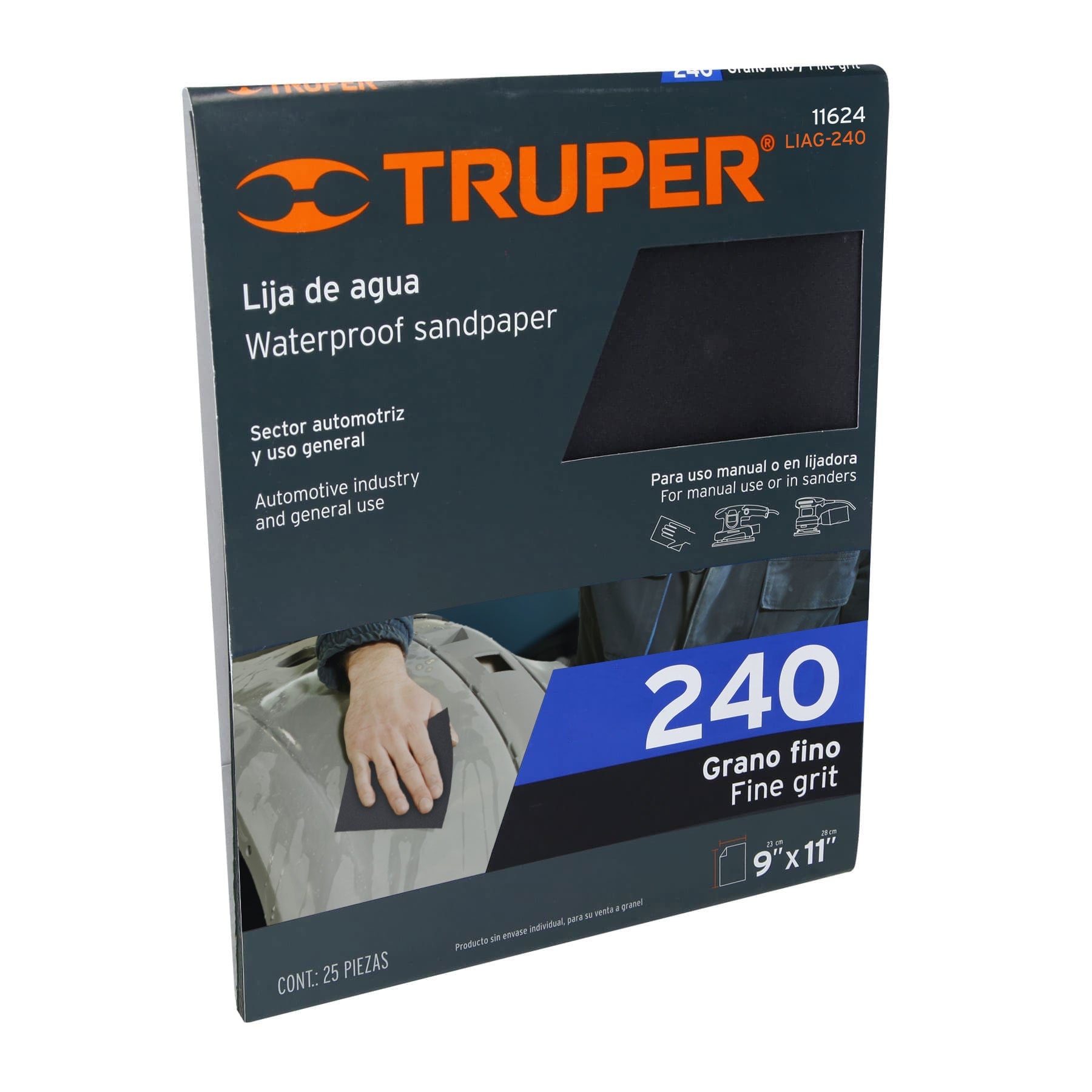 Lija de agua grano 240 de carburo de silicio, Truper - 11624