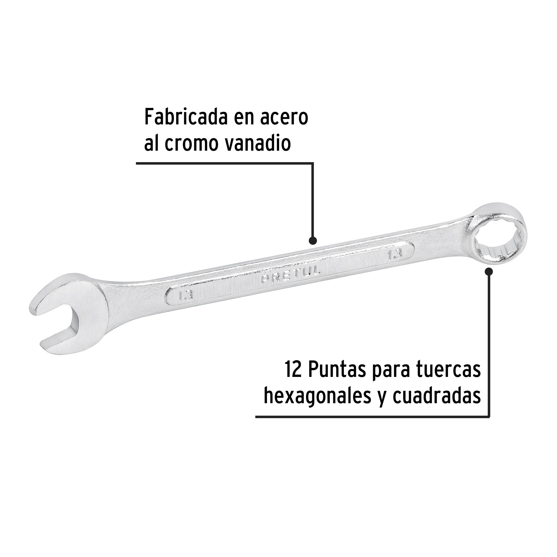 Llave combinada 13 mm x 170 mm de largo, Pretul - 21907