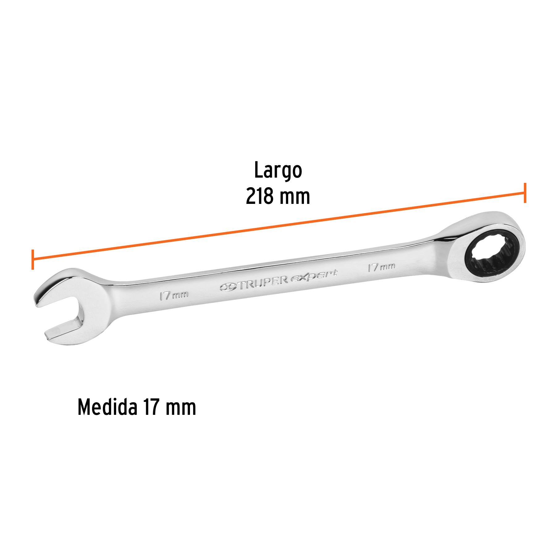 Llave mixta con ratchet 17 mm x 218 mm largo, Expert - 13622