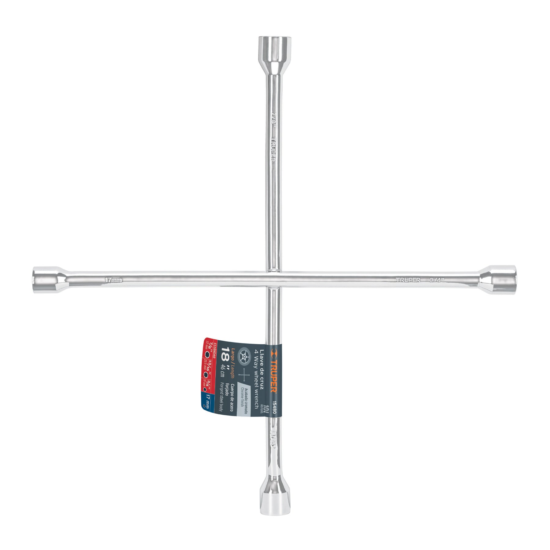 Llave de cruz 18" pulida y cromada, TRUPER - 15480