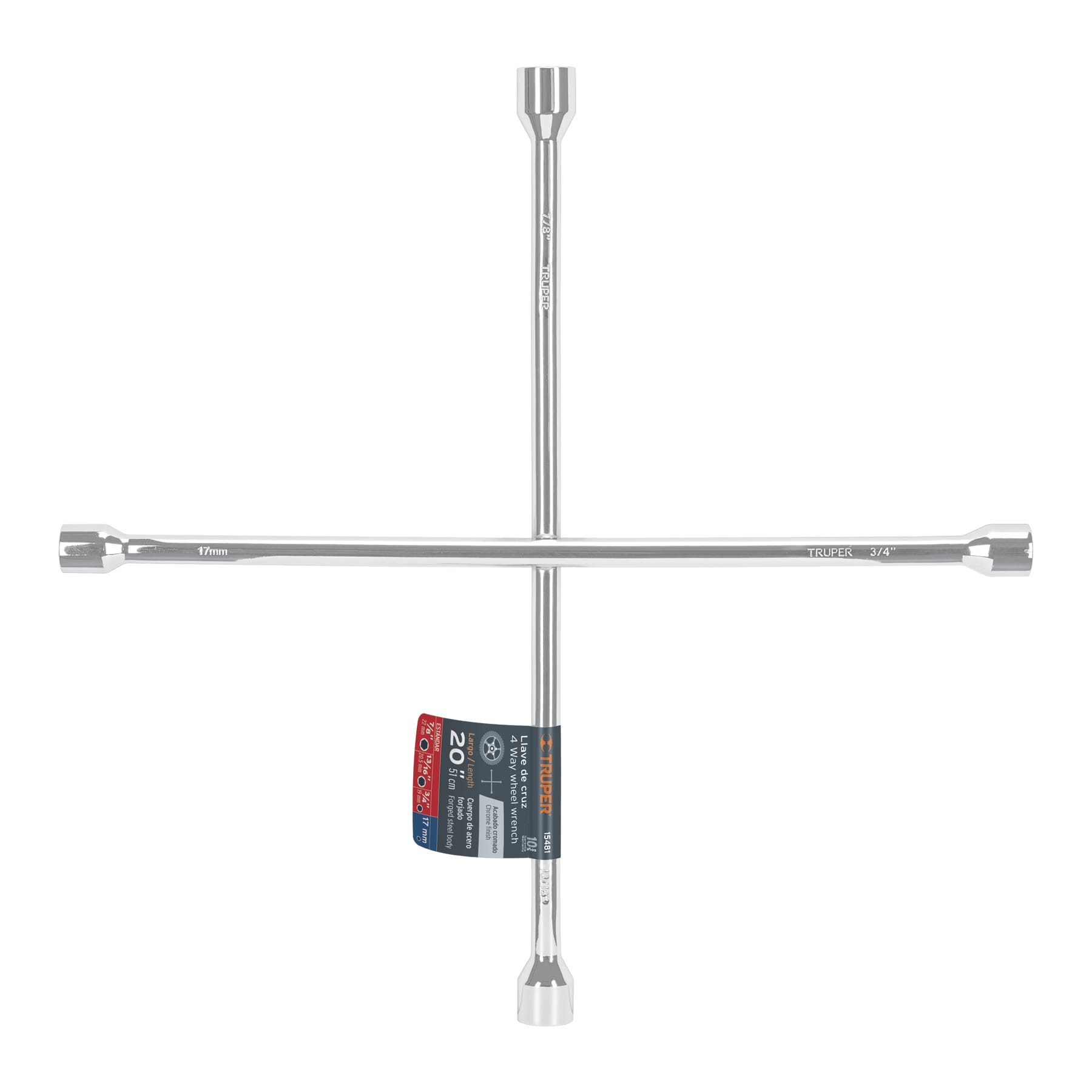 Llave de cruz 20" pulida y cromada, TRUPER - 15481