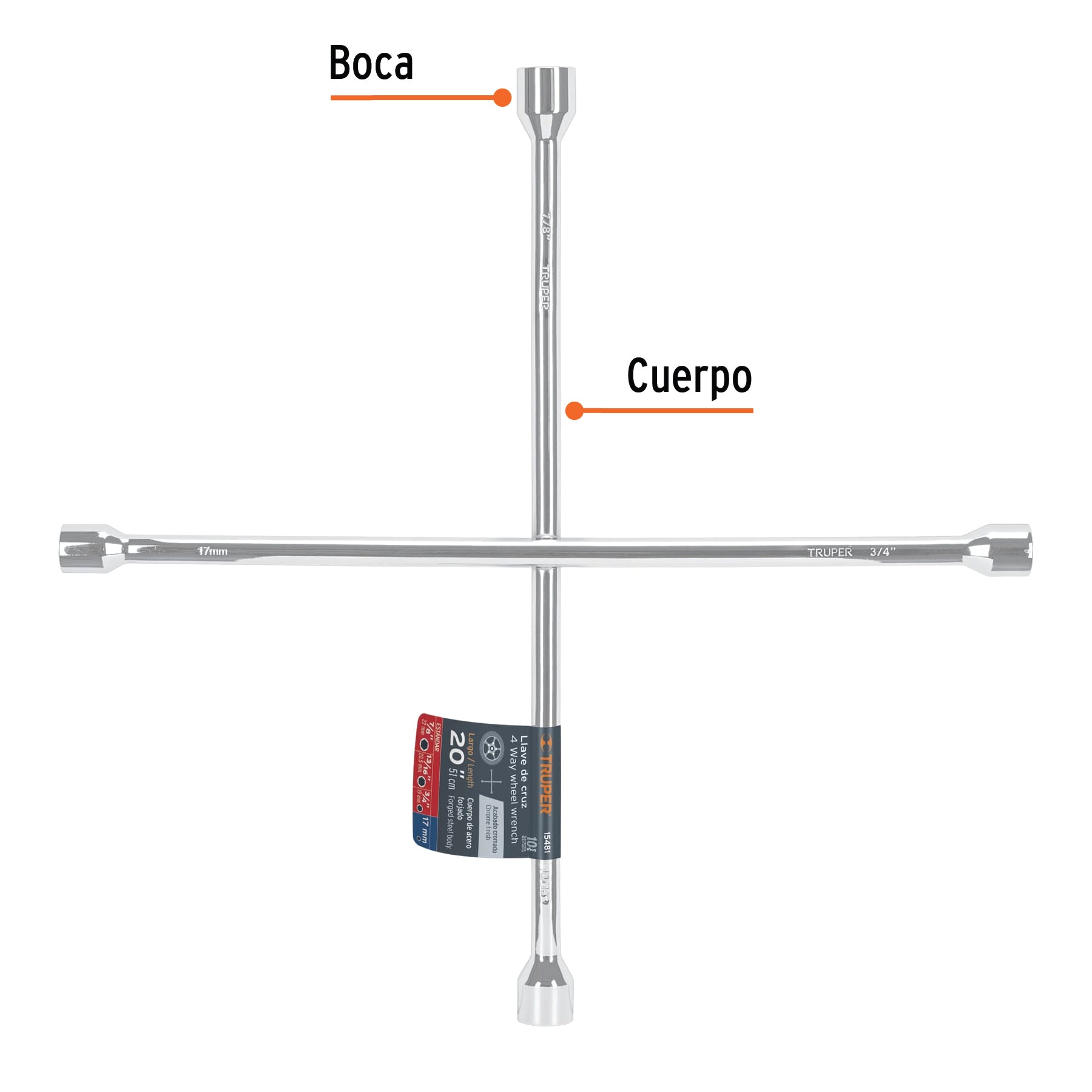 Llave de cruz 20" pulida y cromada, TRUPER - 15481