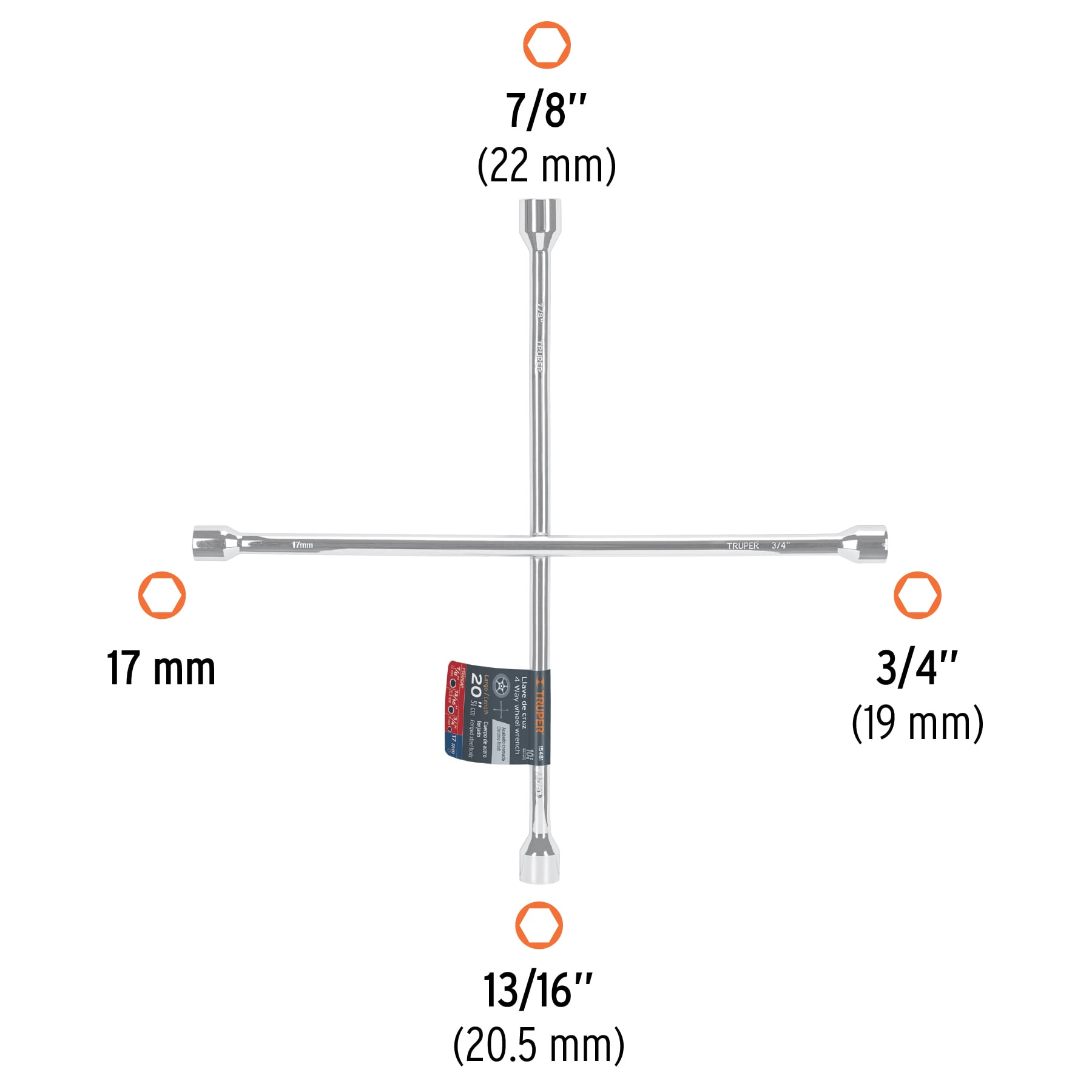 Llave de cruz 20" pulida y cromada, TRUPER - 15481