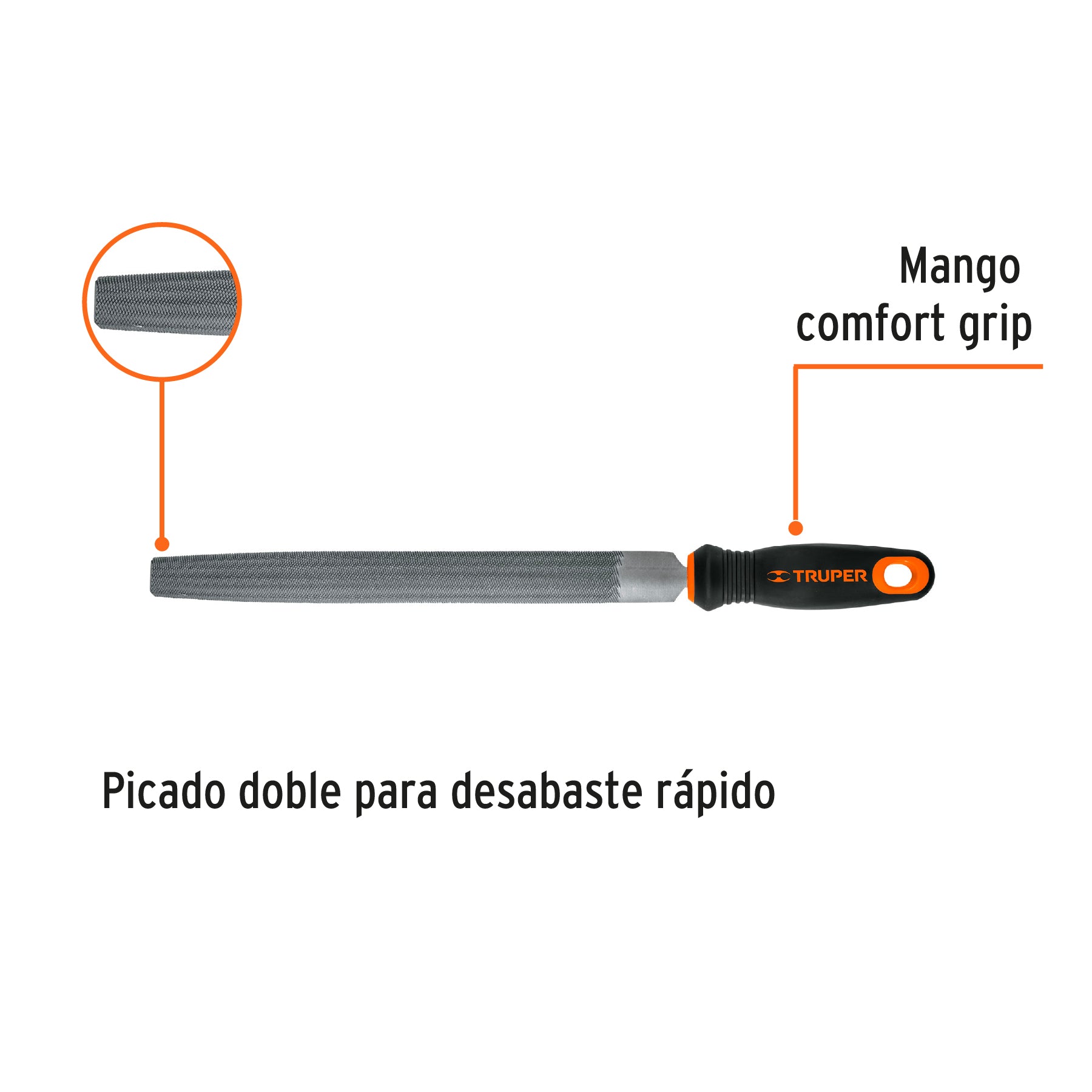 Lima media caña bastarda 10" mango doble inyección, Truper - 11243