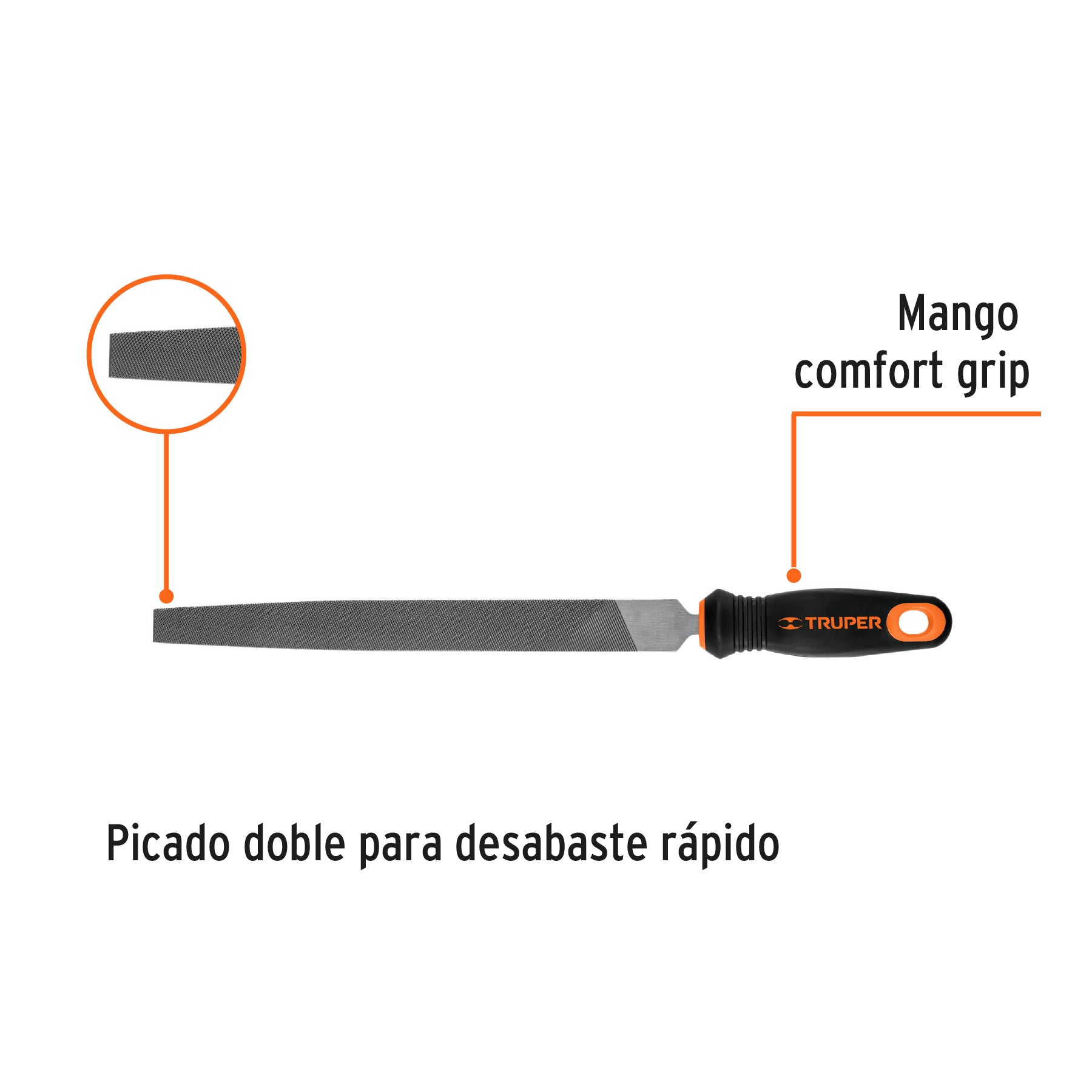 Lima plana bastarda 10" con mango doble inyección, Truper - 11237